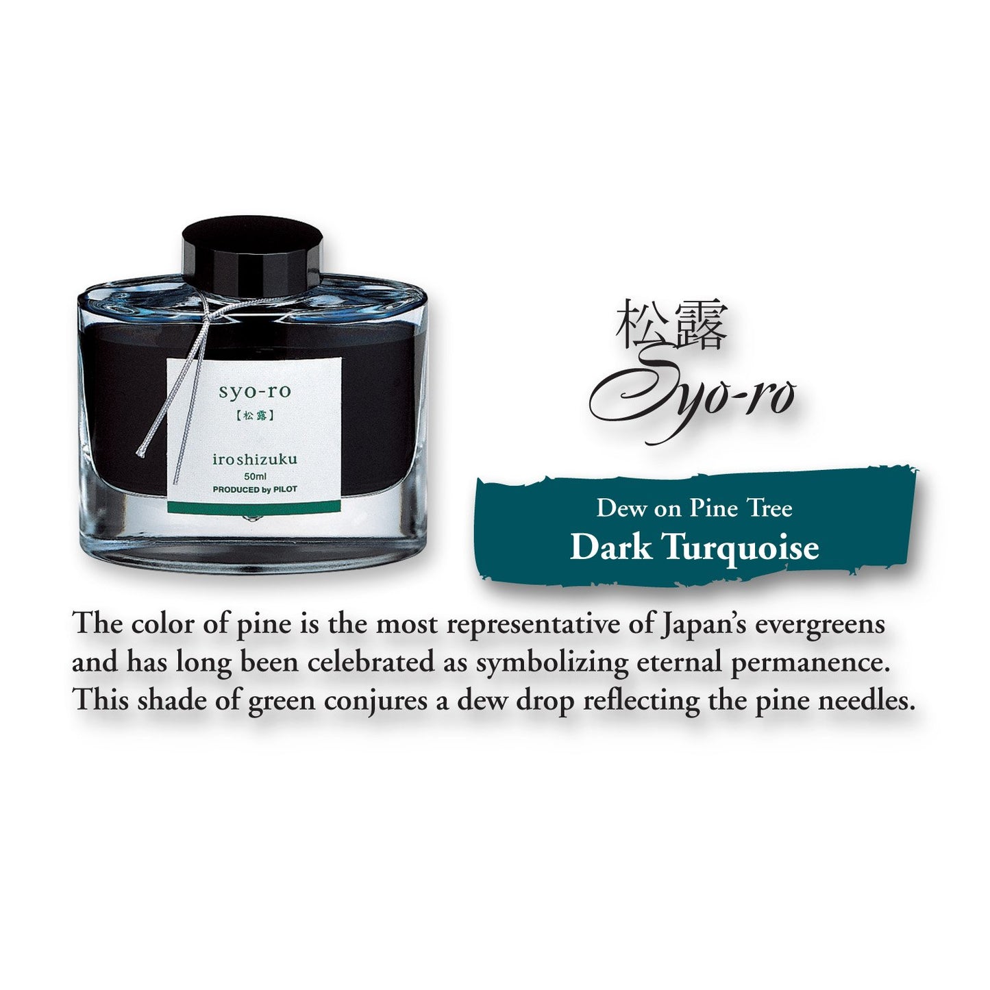 PILOT Iroshizuku Bottled Fountain Pen Ink, Syo-Ro, Dew on Pine Tree (Dark Turquoise) 50ml Bottle (69206)