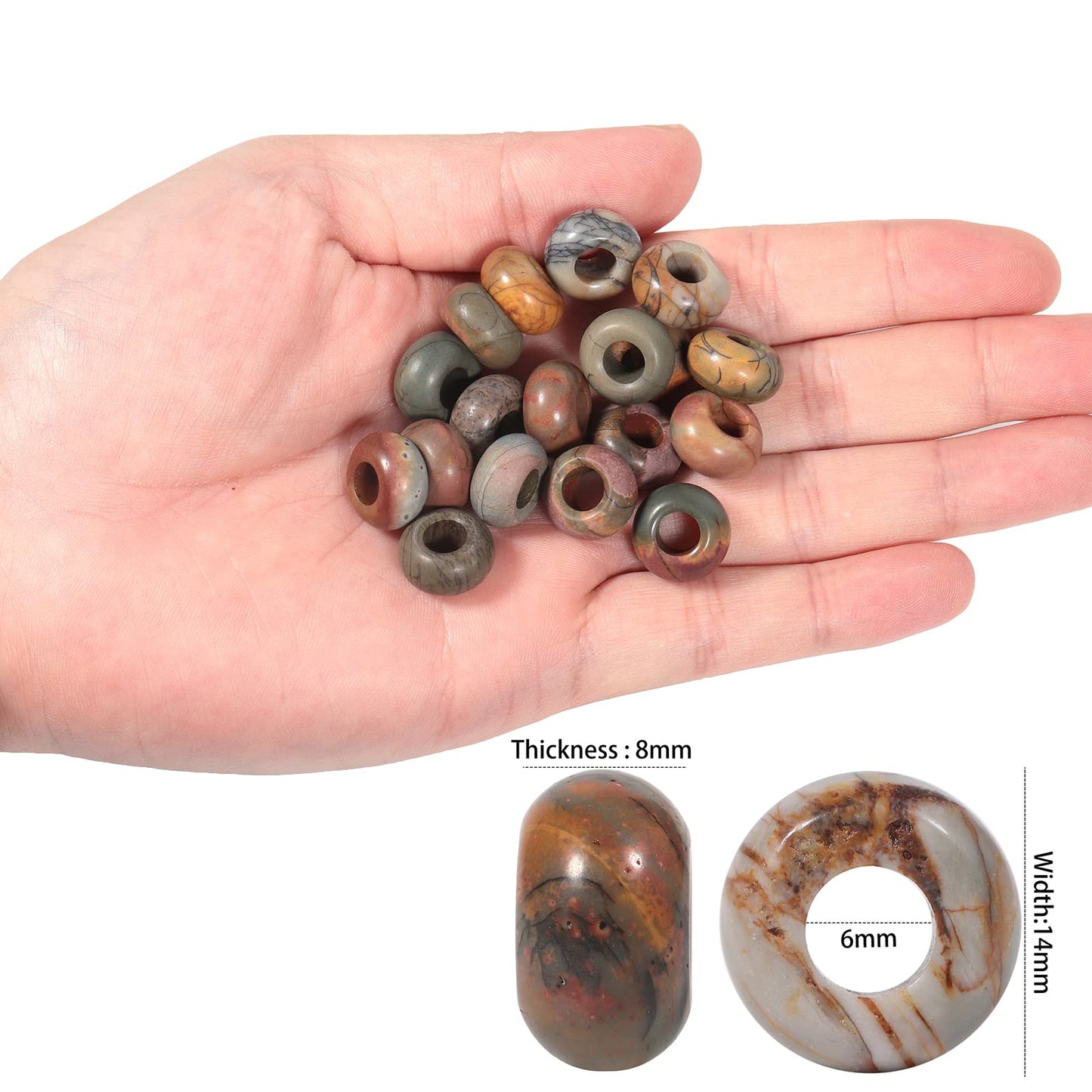 Nupuyai Large Hole Stone Loose Beads for Jewelry Making Pack of 30, Polished Rondelle European Beads fit Charms Bracelet