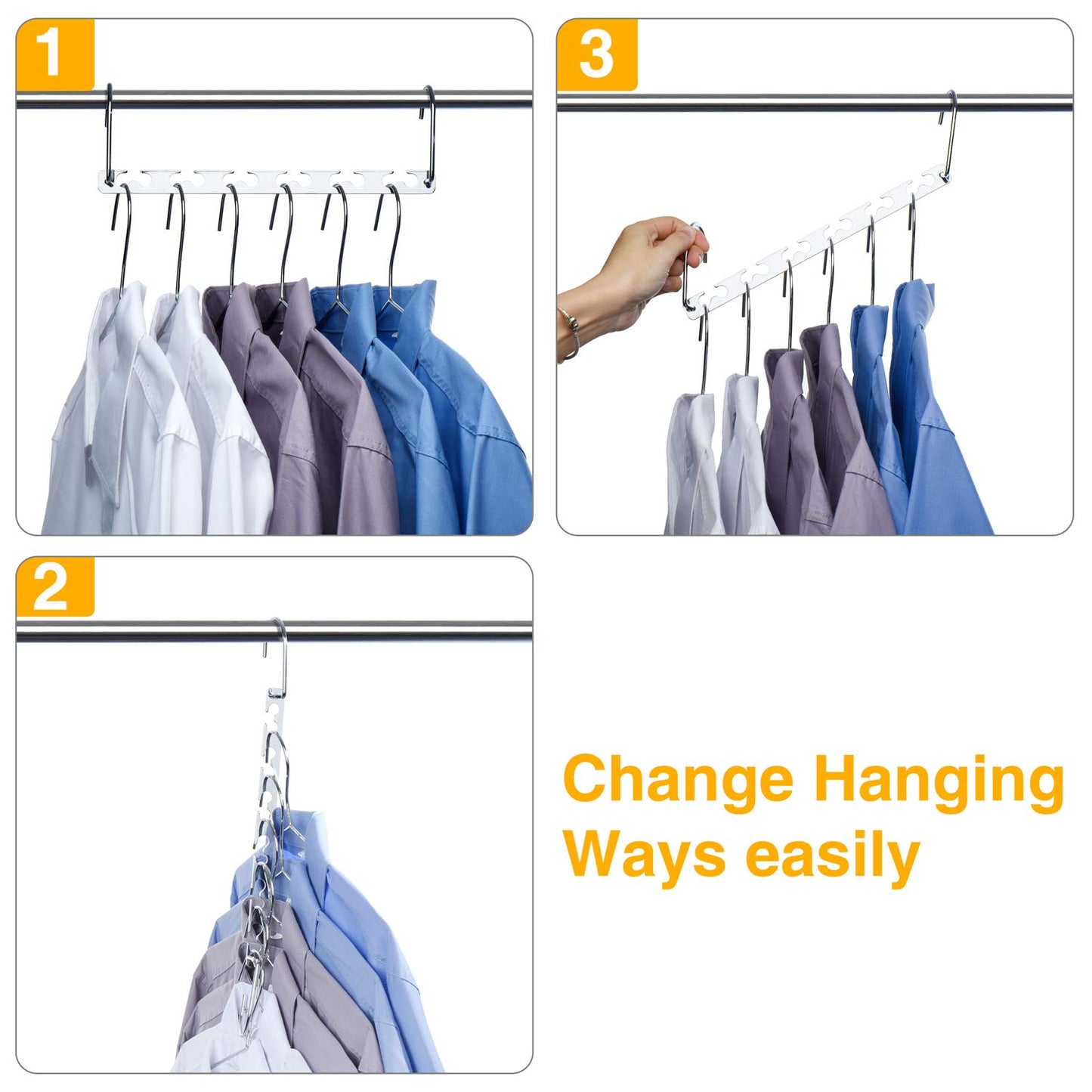 HOUSE DAY 10.5 Inch Closet Space Saving Wardrobe Clothing Magic Hangers Oragnizer Heavy Chrome Hangers, Updated Hook Design Pack of 8