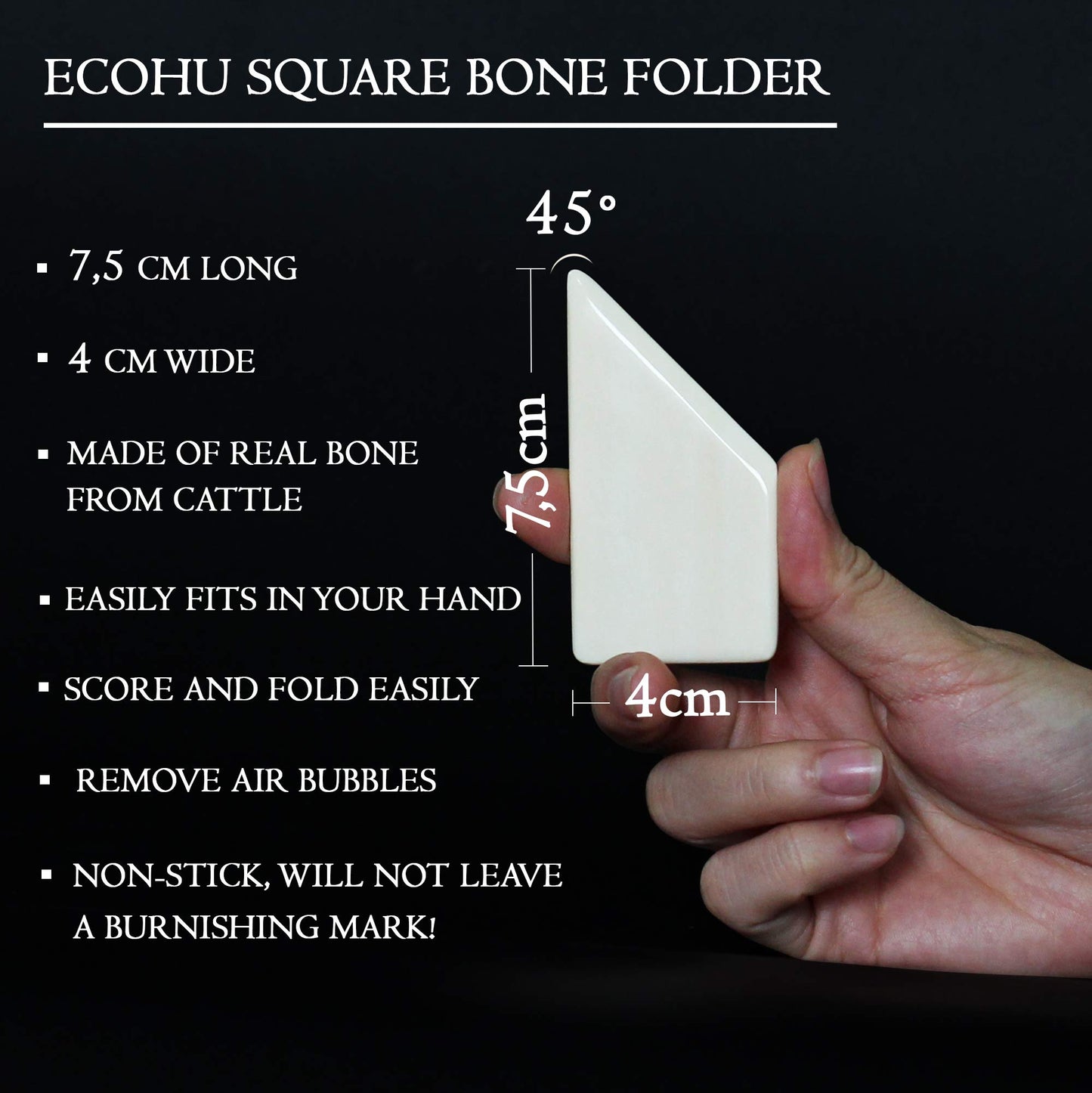 ECOHU Square Bone Folder - Genuine Bone, Paper & Leather Crafts, Card Making, Origami, Bookbinding, Scrapbooking, Non-Scratch, Non-Stick