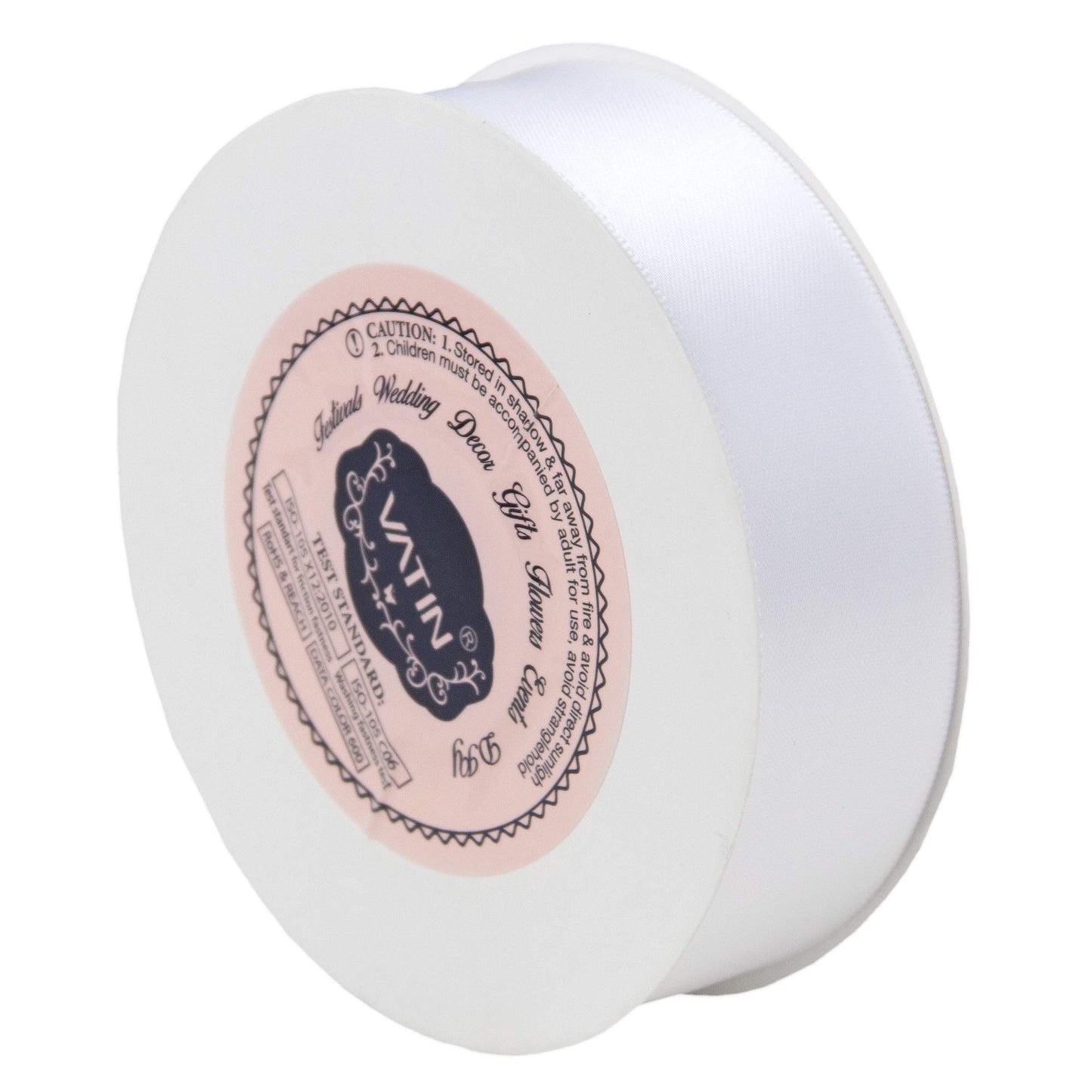 VATIN 1 inch Double Faced Polyester Satin Ribbon White -Continuous 25 Yard Spool, Perfect for Wedding, Wreath, Baby Shower,Packing and Other Projects.