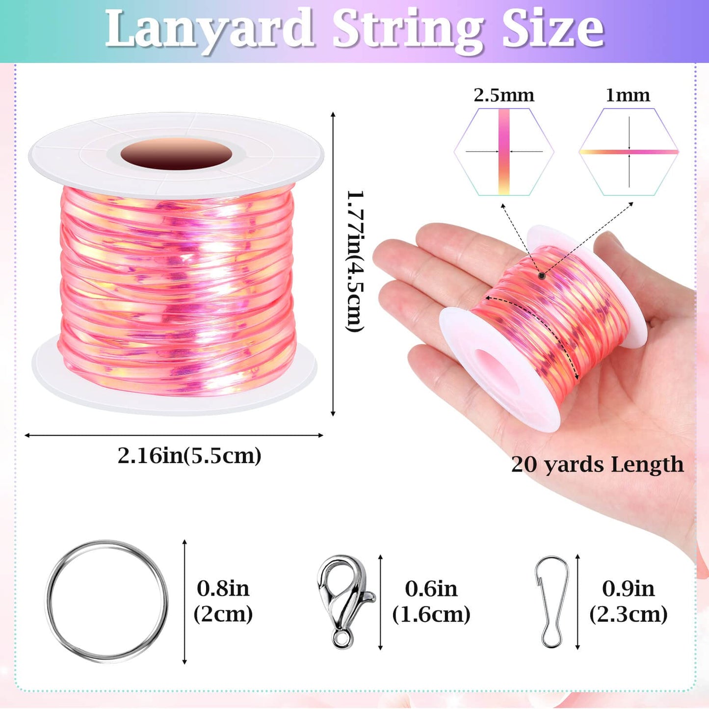 cridoz Lanyard String, Boondoggle String Kit with 20 Rolls Plastic Lacing Cord and 50Pcs Keychain Lanyard Accessories, Gimp String Lanyard Weaving Kit for Keychain Crafts, Bracelet and Lanyards