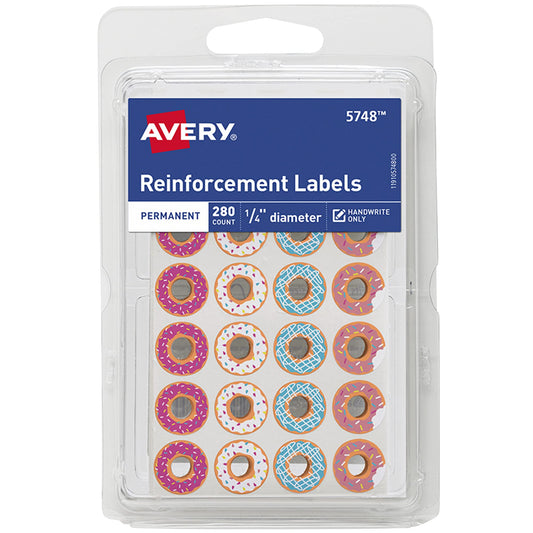 Avery Fashion Reinforcement Labels, Assorted Donut Designs, 1/4 Diameter, Pack of 280 (5748)