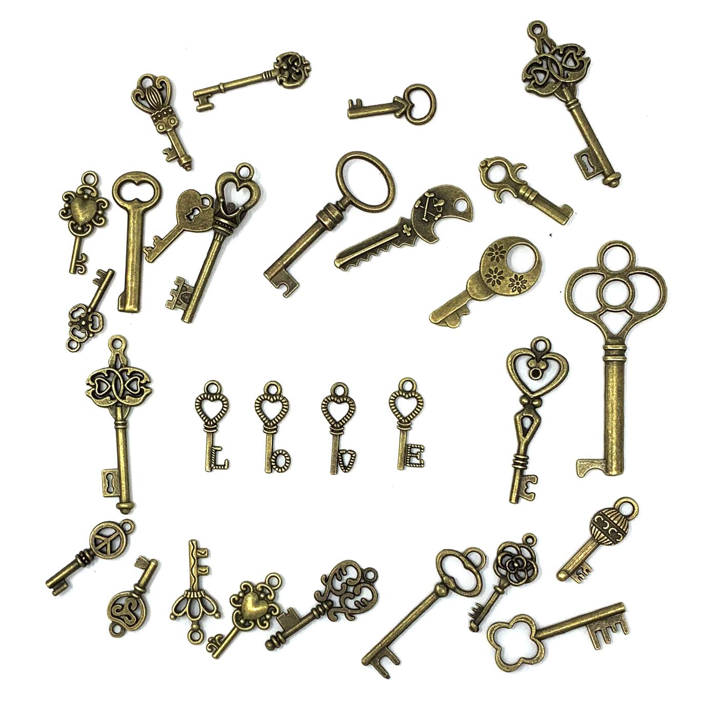 125 PCS Vintage Skeleton Key Set Charms, JIALEEY Mixed Antique Style Bronze Brass for Pendant DIY Jewelry Making Wedding Party Favors