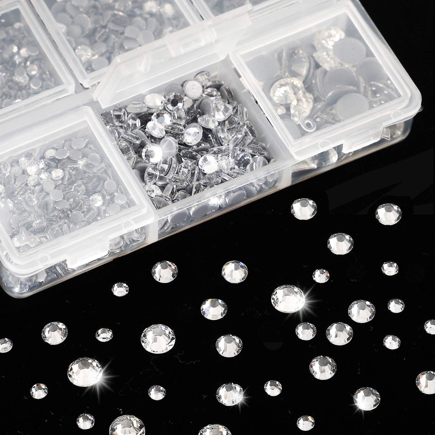 OUTUXED 5040pcs Hotfix Rhinestones, Clear and AB Crystal Rhinestones 6 Mixed Size for Crafts Flatback Hotfix Crystals, Clear Rhinestones with Tweezers and Picking Rhinestones Pen 2-6.5mm