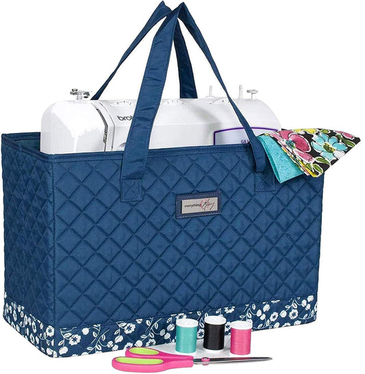 Everything Mary Universal Sewing Machine Carrying Case, Blue - Portable Tote Cover Bag for Brother, Singer & Most Machines - Supply Organizer for Crafts, Nursing, & Medical