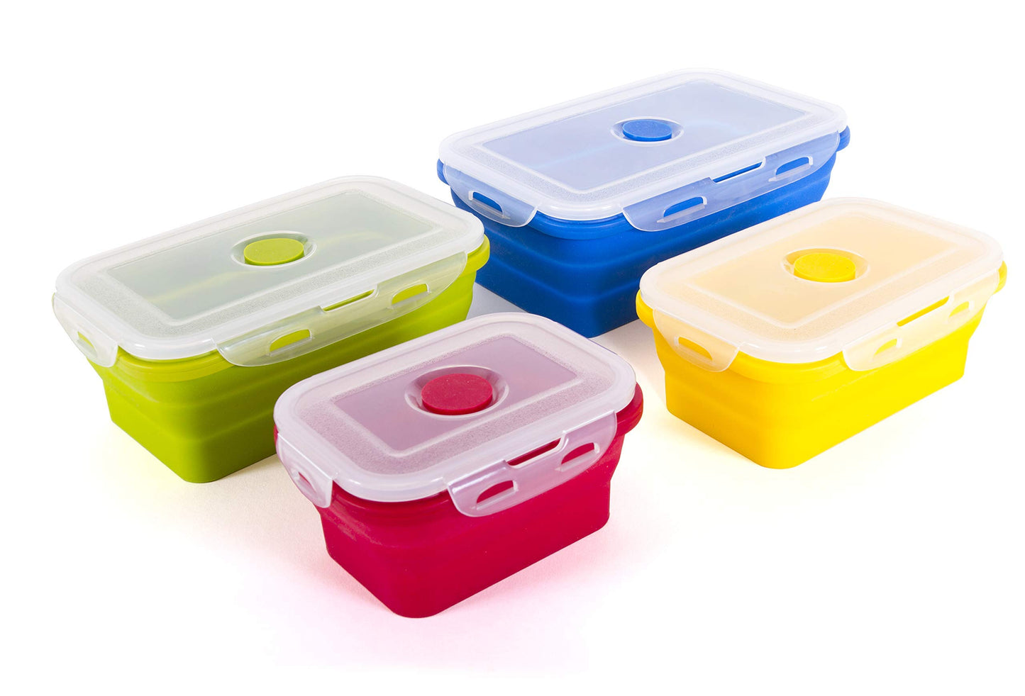 Kitchen Home Thin Bins Collapsible Containers – Set of 4 Rectangle Silicone Food Storage Containers – BPA Free, Microwave, Dishwasher and Freezer Safe