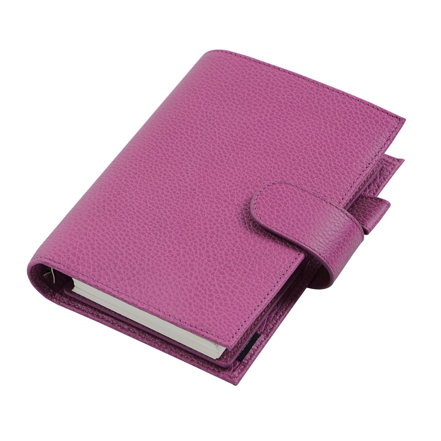 Moterm Personal Regular Rings Planner - Genuine Leather Binder Organizer (25mm Ring, Firm Pebbled-Fuchsia Rose)