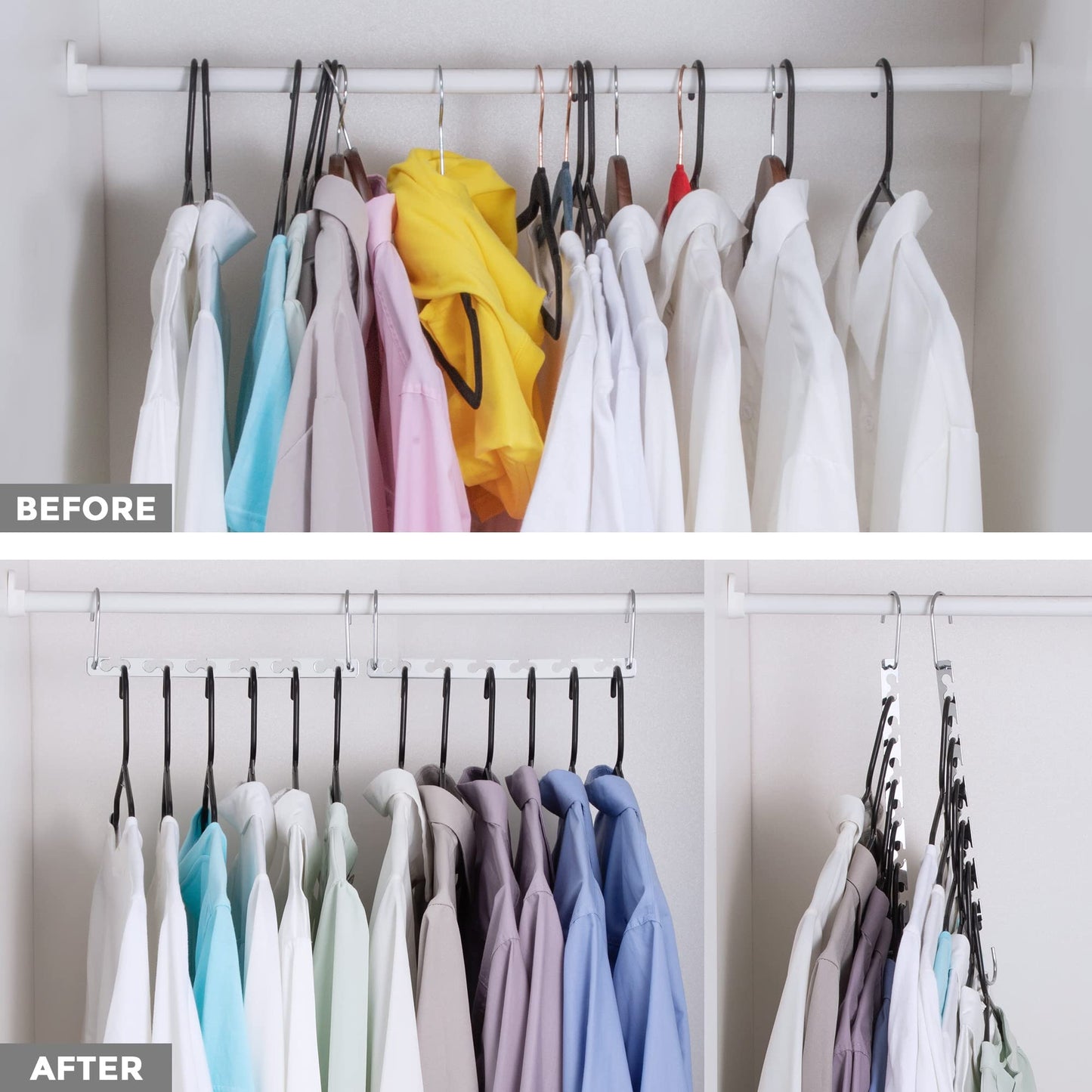 HOUSE DAY 10.5 Inch Closet Space Saving Wardrobe Clothing Magic Hangers Oragnizer Heavy Chrome Hangers, Updated Hook Design Pack of 8