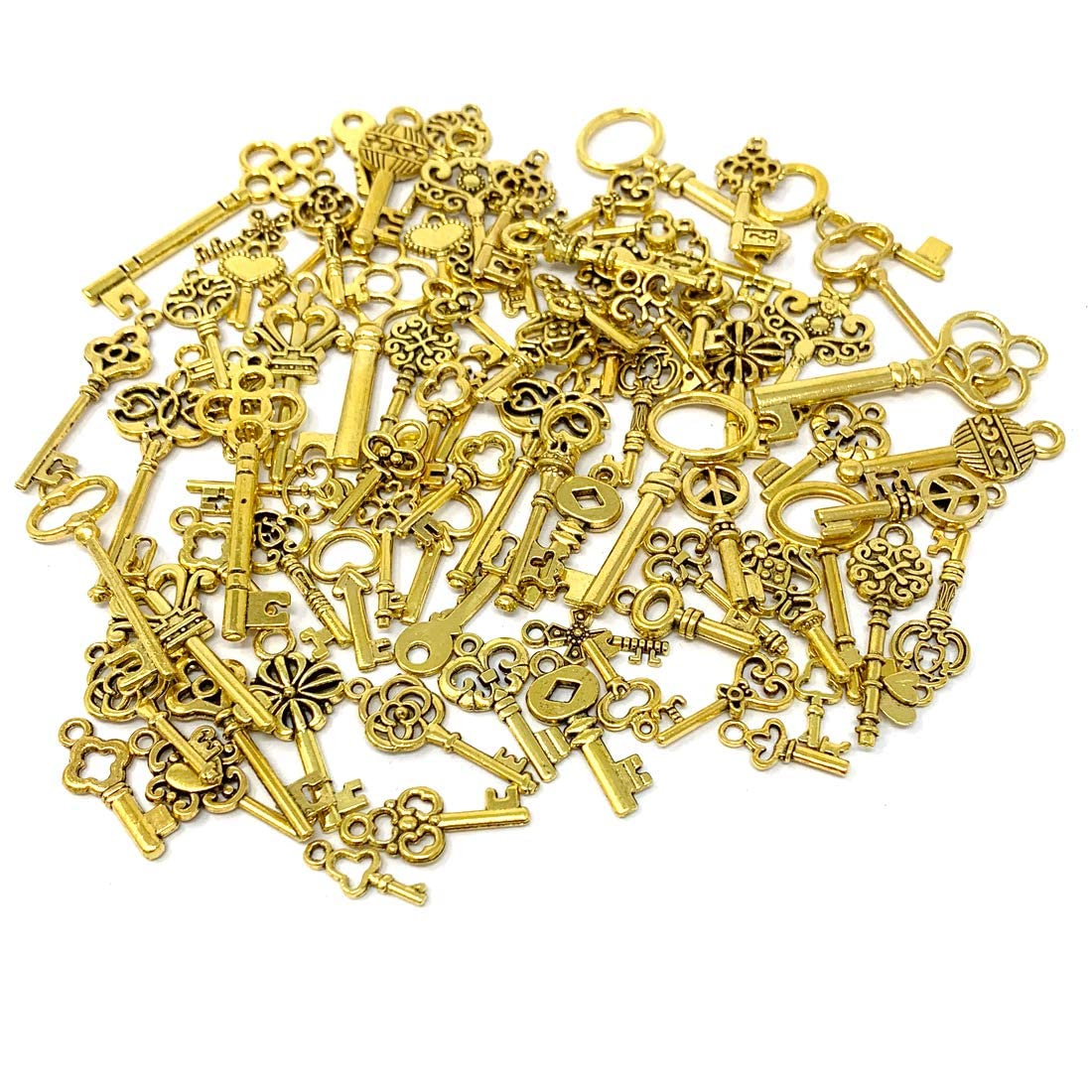 AUCHOIS 80 PCS Vintage Skeleton Key Set Charms, SUNEEY Mixed Style Antique Gold Key Set Charms for Pendant DIY Jewelry Making Wedding Party Favors