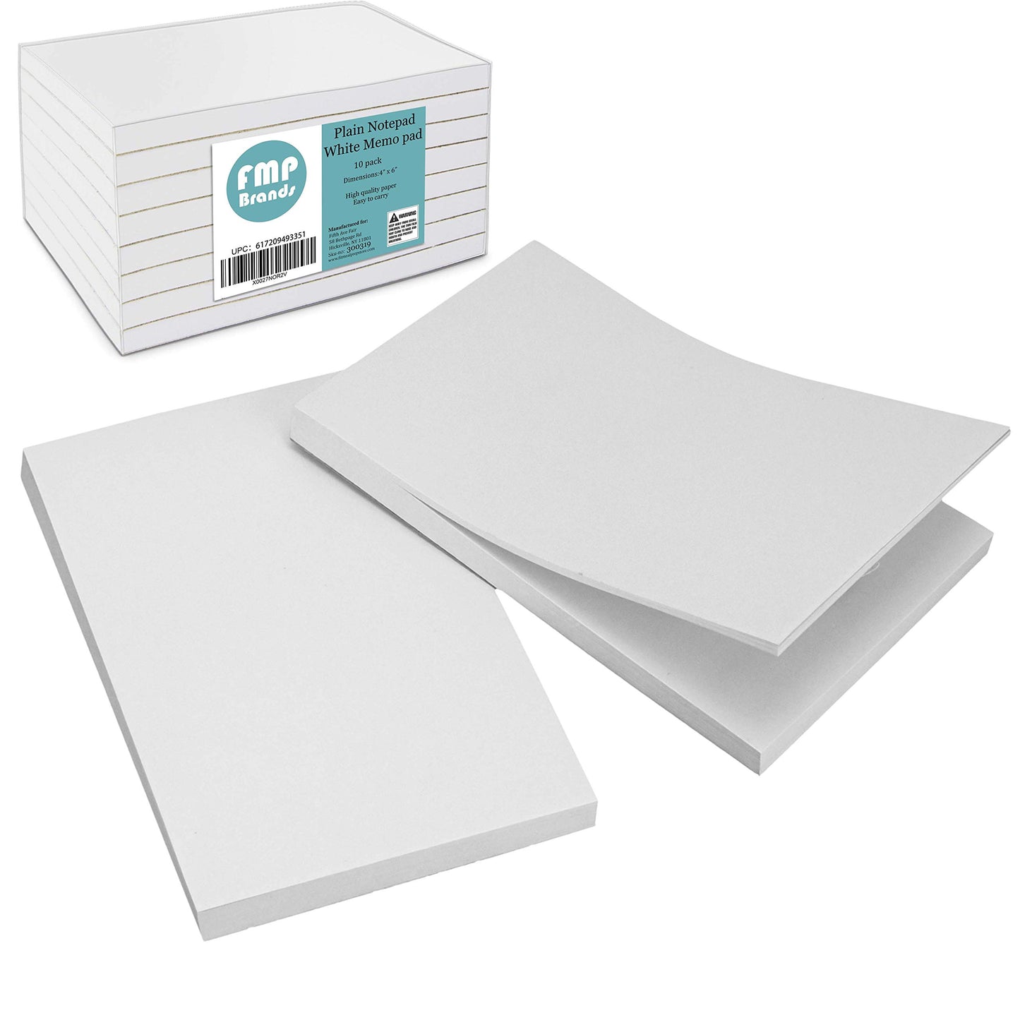 FMP Brands [10 Pack] 100 Sheets Paper Notepads - 4 x 6” Memo Scratch Pad Server Waitress Waiter Book To Do Grocery List Small Notebook Restaurant Checkbook White