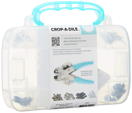 Crop-A-Dile Carrying Case by We R Memory Keepers | Includes heavy-duty-plastic carrying case with teal handle, and 100 eyelets in assorted colors