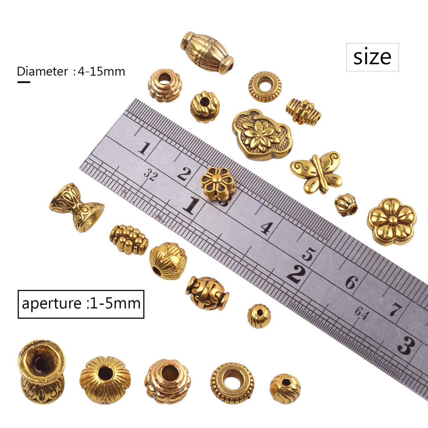 BronaGrand 100 Gram(About 150-200pcs) Antique Gold Spacer Beads Charm Bead Spacers Jewelry Findings Accessories for Bracelet Necklace Jewelry Making