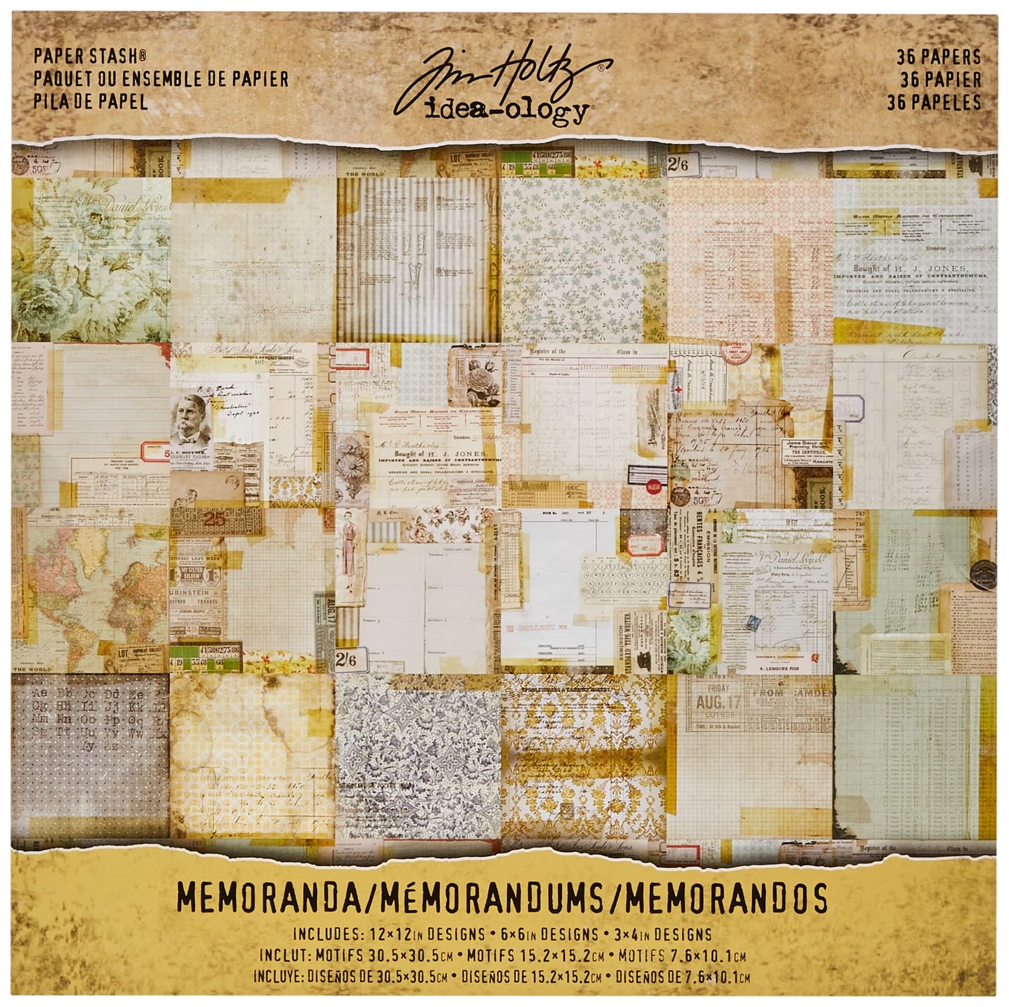 Paper Stash - Memoranda by Tim Holtz Idea-ology, 36 Card Stock Sheets, Various Size Designs (TH93550)