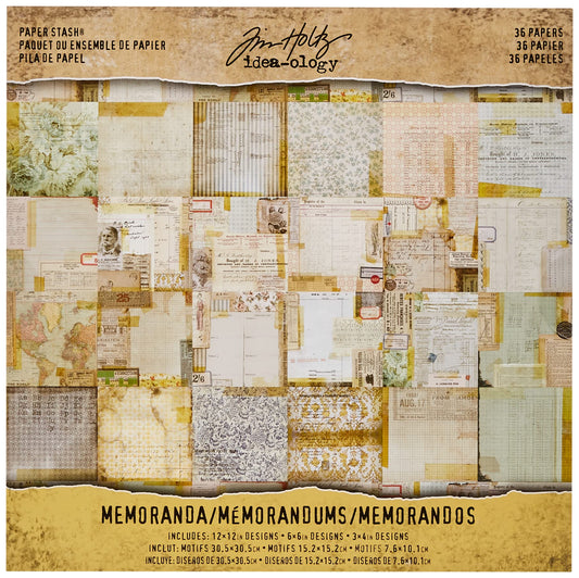 Paper Stash - Memoranda by Tim Holtz Idea-ology, 36 Card Stock Sheets, Various Size Designs (TH93550)