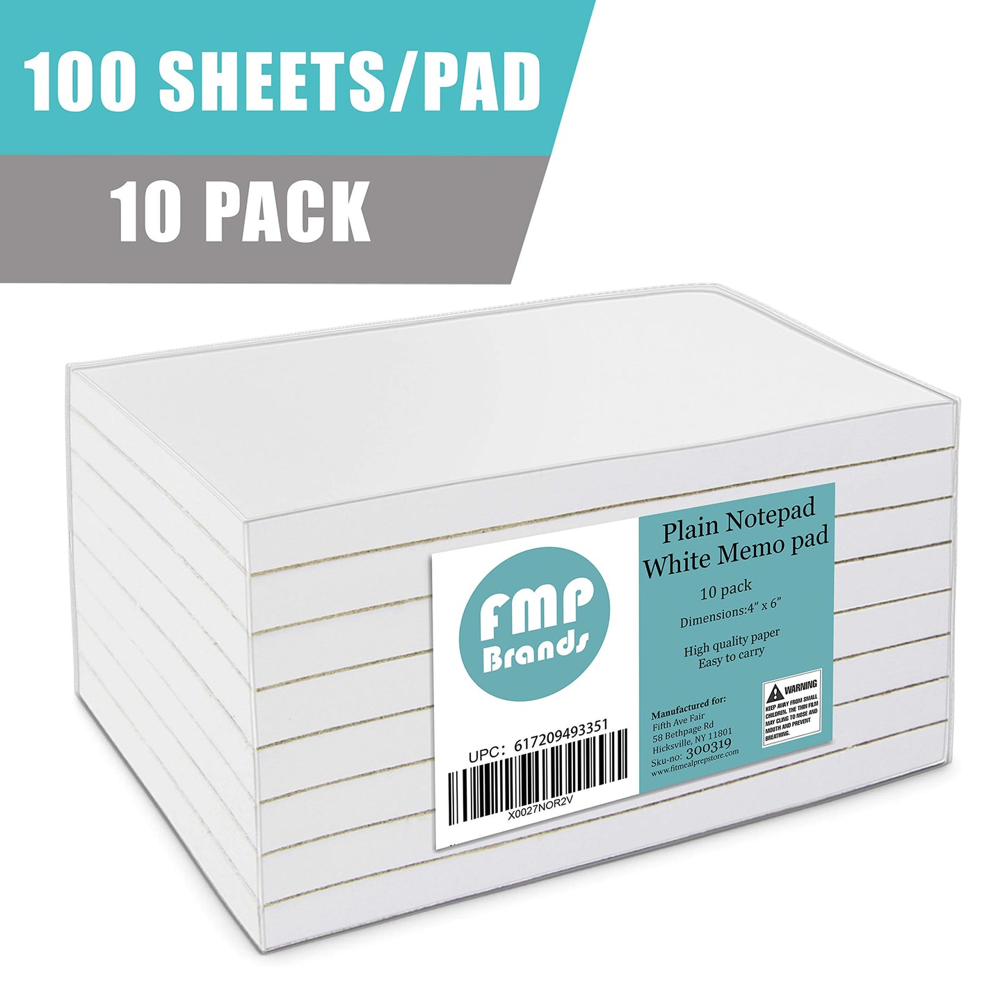 FMP Brands [10 Pack] 100 Sheets Paper Notepads - 4 x 6” Memo Scratch Pad Server Waitress Waiter Book To Do Grocery List Small Notebook Restaurant Checkbook White