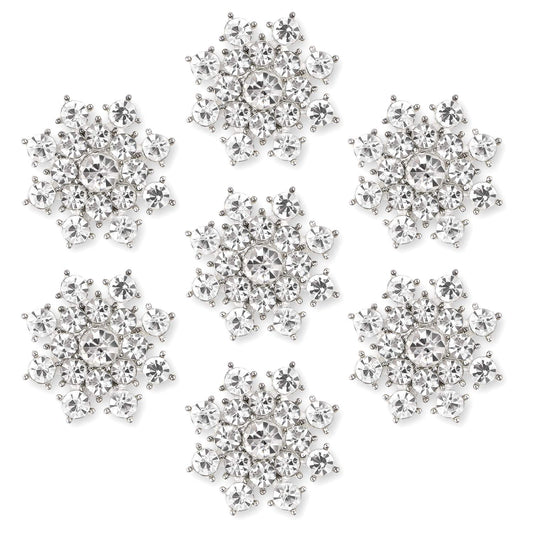 Silver Crystal Snowflake Rhinestone Applique Embellishments - YIMIL Flat Back Rhinestone Embellishments for Buttons Brooches Crafts Flower Hair Accessories, Pack of 24.