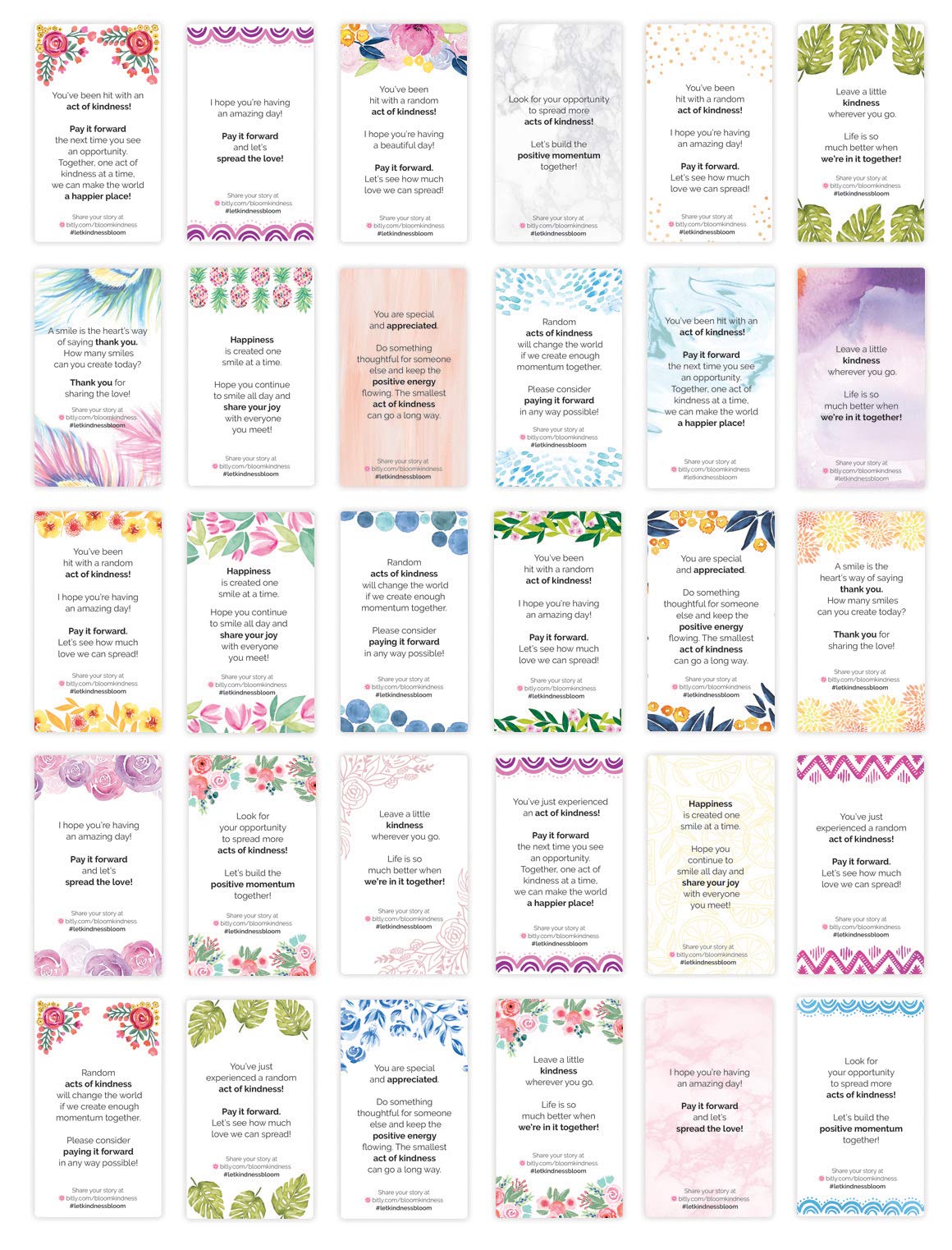 bloom daily planners Act of Kindness Deck - Set of Thirty 2" x 3.5" Cards - Assorted Designs