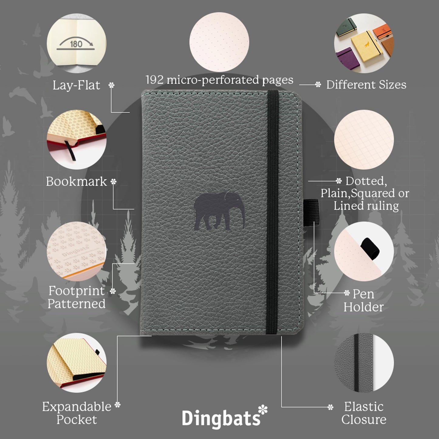 Dingbats* - Wildlife A6 Lined Pocket Notebook - PU Leather Hardcover Small Journal for Work, Travel - Pocket, Elastic Closure, Pen Holder, Bookmark