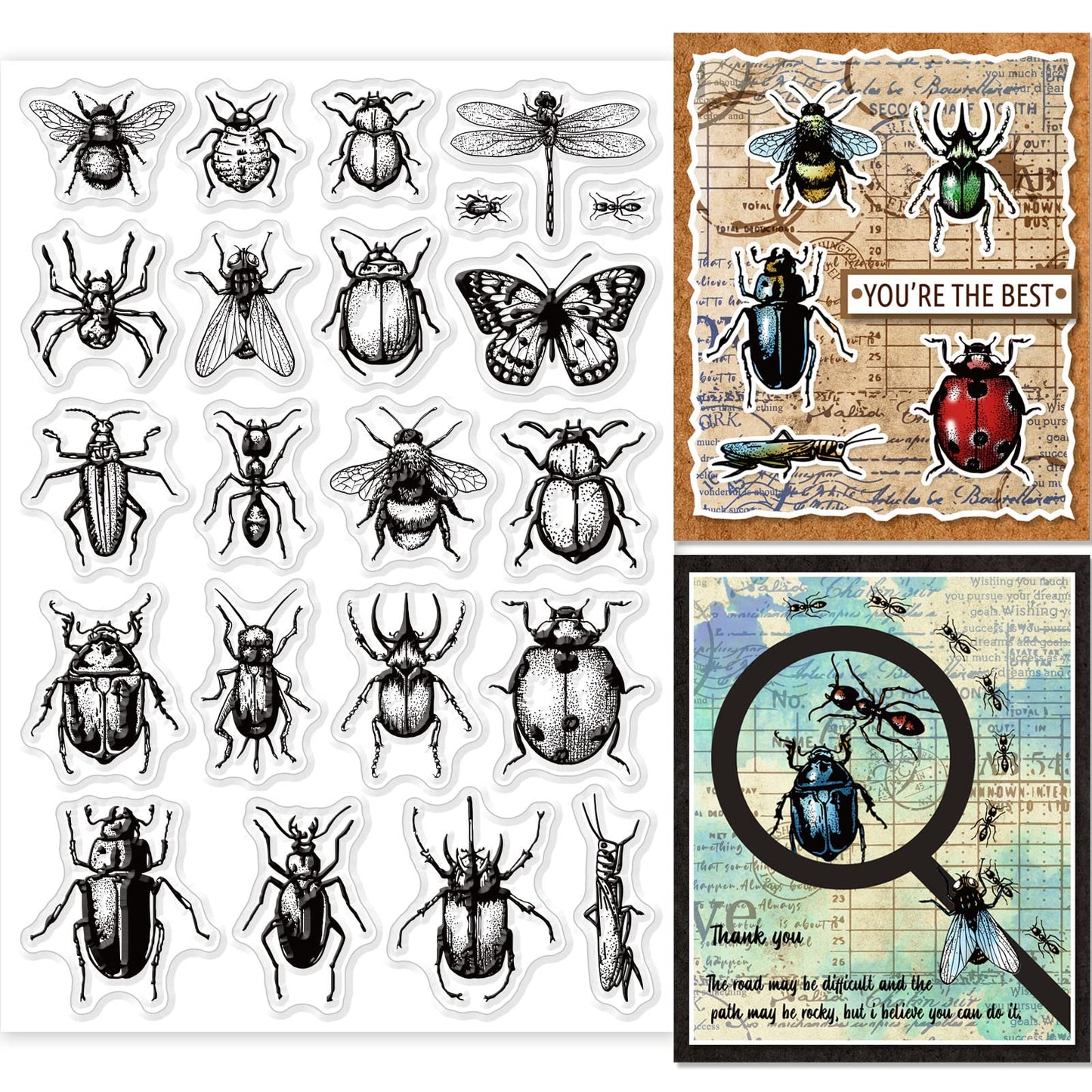 GLOBLELAND Insect Clear Stamps Silicone Clear Stamps Specimen Stamp Set for Paper Crafting Handmade Halloween Decoration DIY Scrapbook