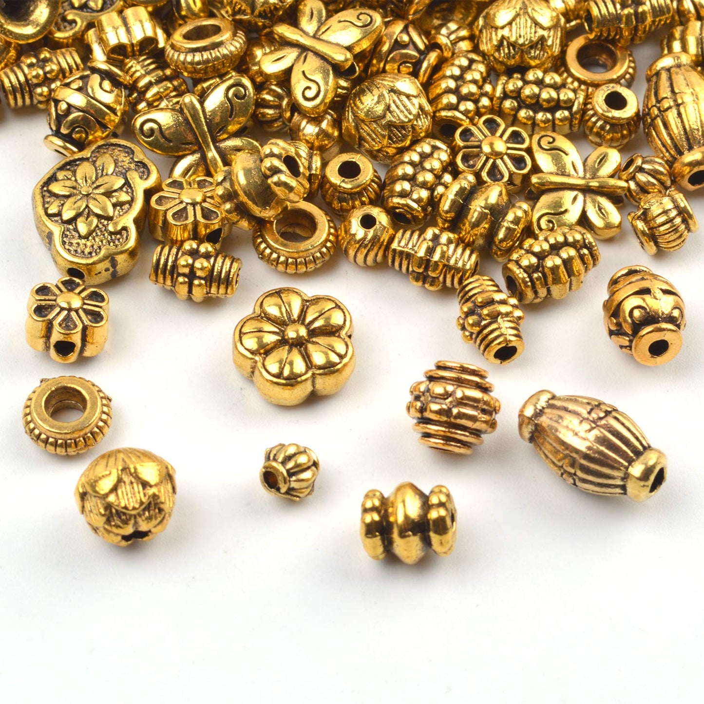 BronaGrand 100 Gram(About 150-200pcs) Antique Gold Spacer Beads Charm Bead Spacers Jewelry Findings Accessories for Bracelet Necklace Jewelry Making