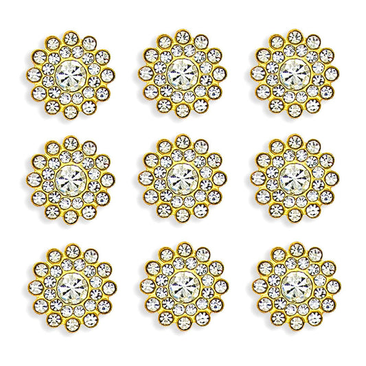 50 pcs Rhinestone Embellishments Crystal Decoration Brooch Button Flatback DIY Craft for Flower Headband Dress Accessory 14mm (Gold)