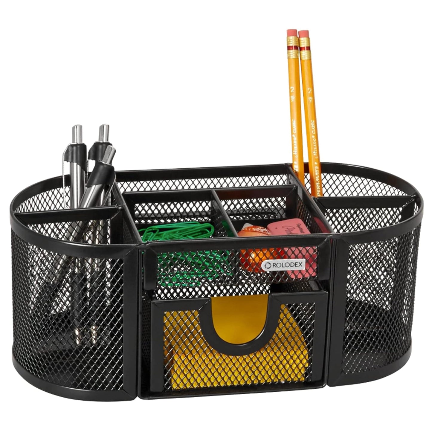 Rolodex® Mesh Oval Pencil Cup And Organizer, 3 7/8"H x 4 1/2"W x 9 5/16"D, Black