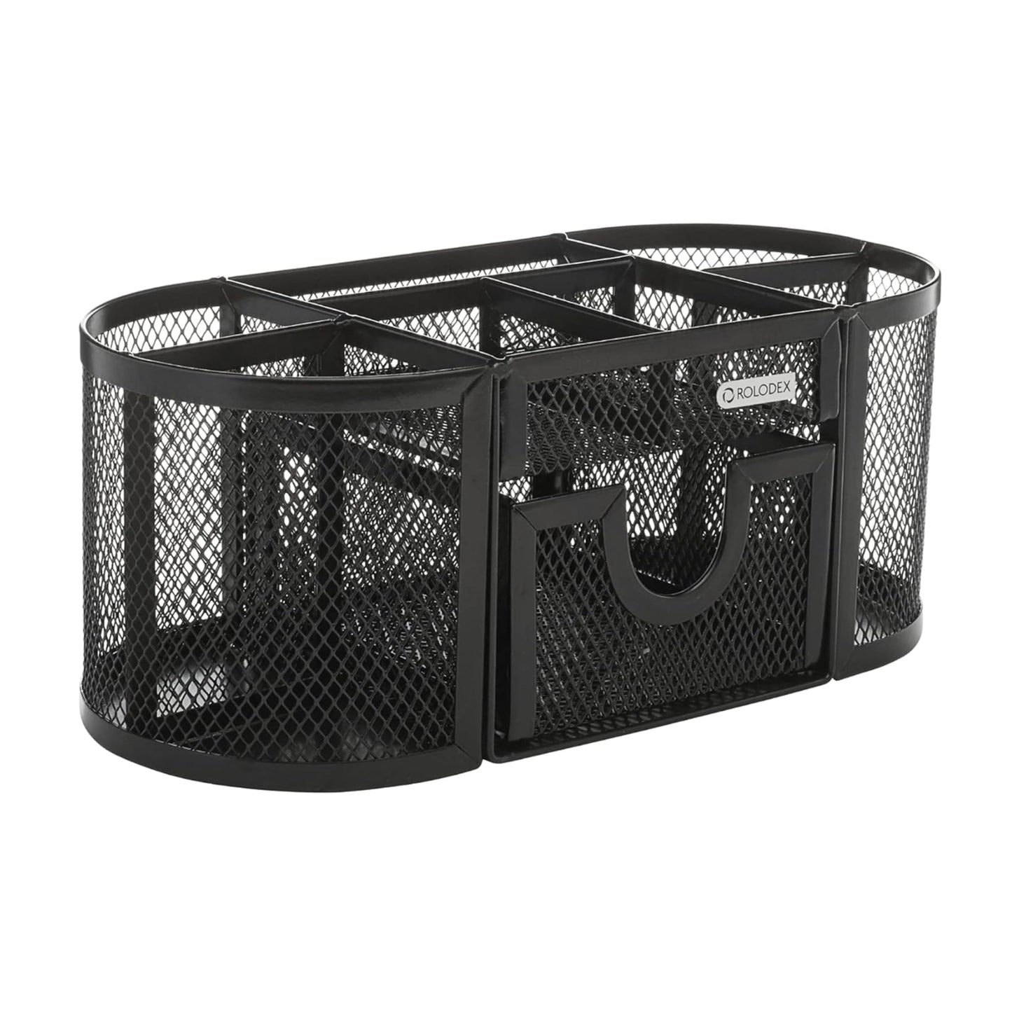 Rolodex® Mesh Oval Pencil Cup And Organizer, 3 7/8"H x 4 1/2"W x 9 5/16"D, Black