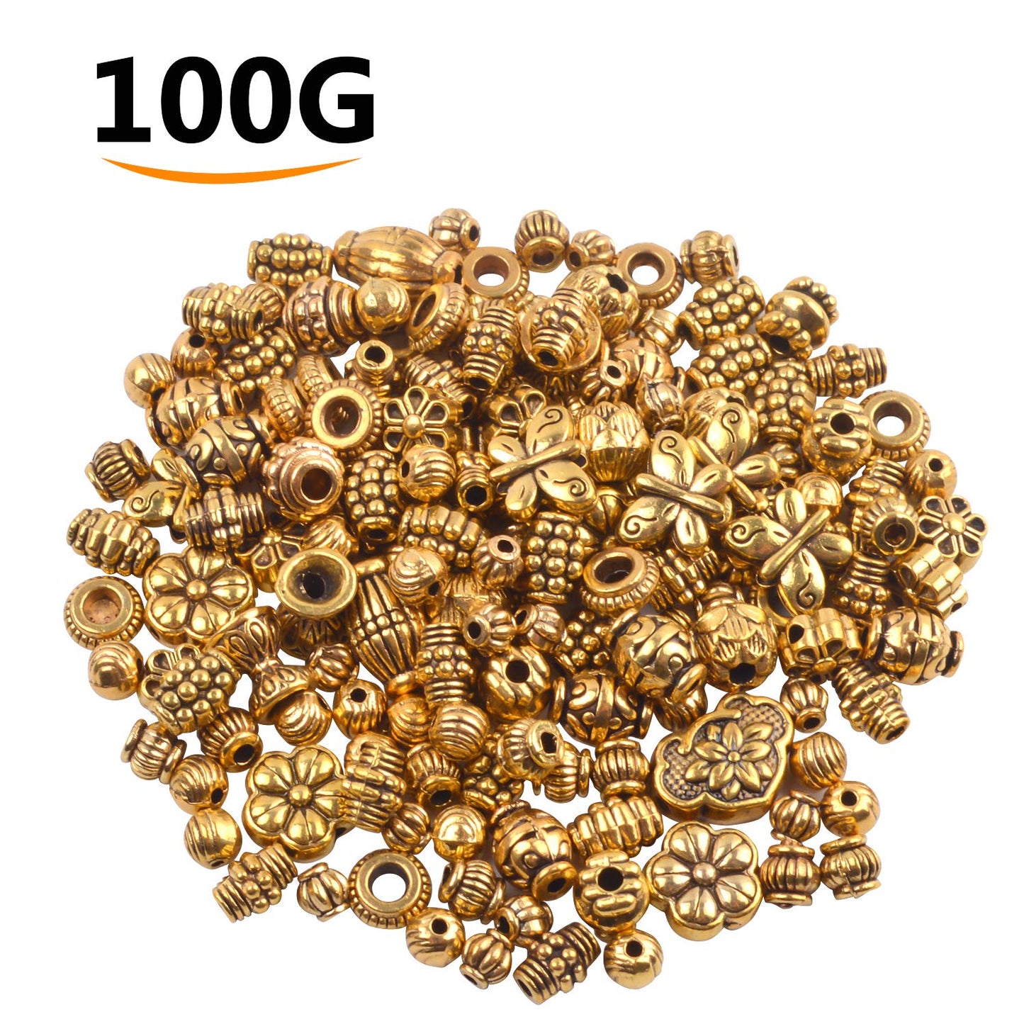 BronaGrand 100 Gram(About 150-200pcs) Antique Gold Spacer Beads Charm Bead Spacers Jewelry Findings Accessories for Bracelet Necklace Jewelry Making