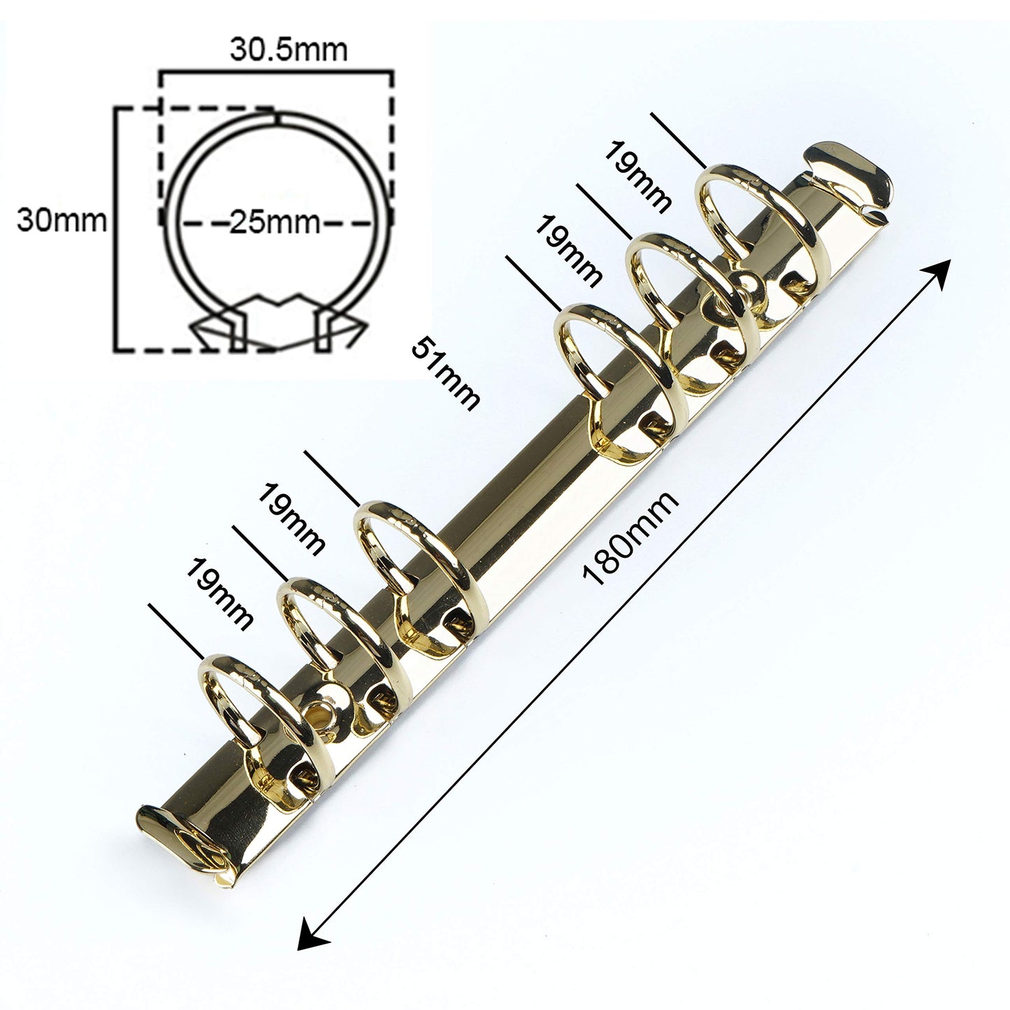 Moterm 2 Pieces 6-Hole Ring Binder Mechanisms Replacement Kit for Binder Planners (Personal Size, Gold Color, 25mm)