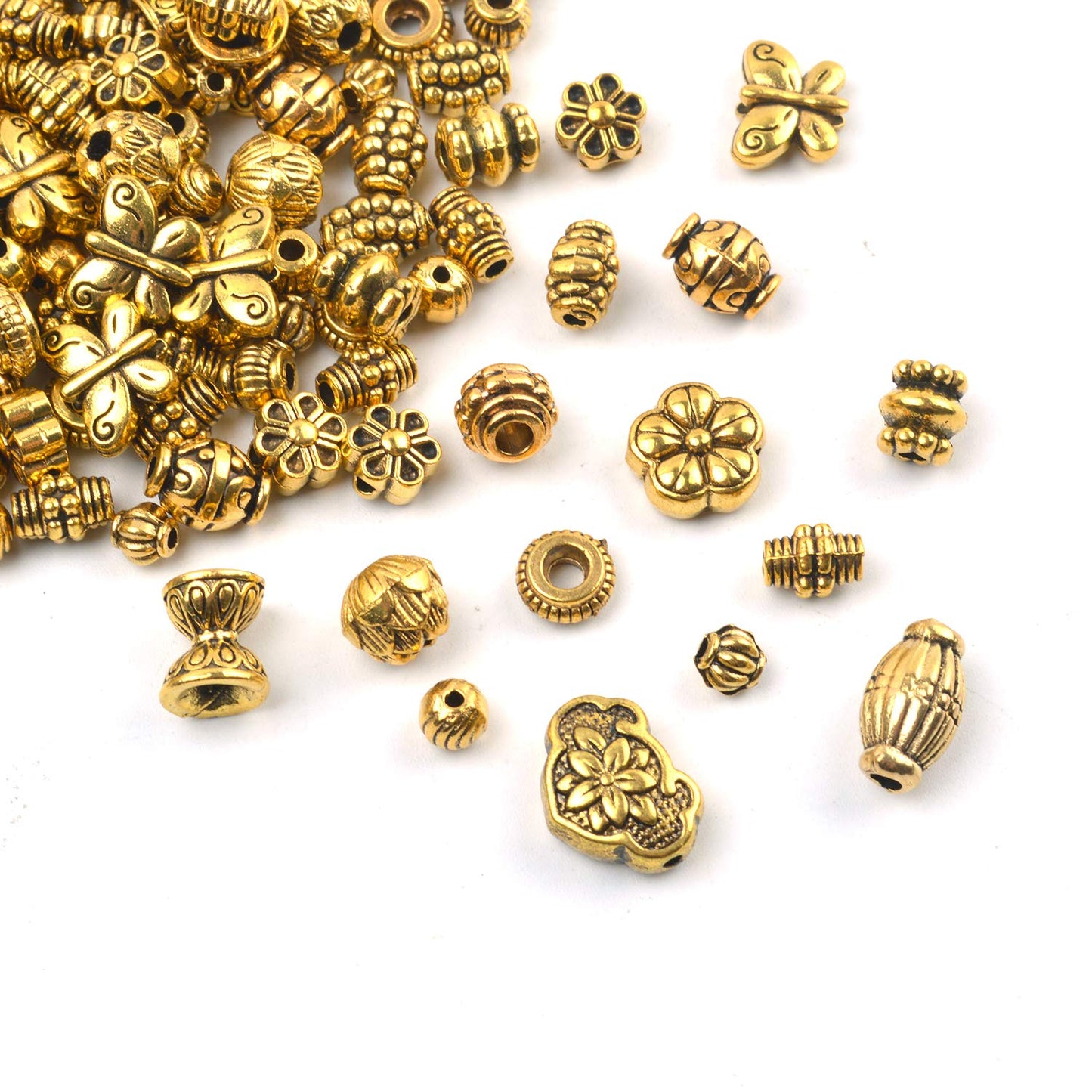 BronaGrand 100 Gram(About 150-200pcs) Antique Gold Spacer Beads Charm Bead Spacers Jewelry Findings Accessories for Bracelet Necklace Jewelry Making