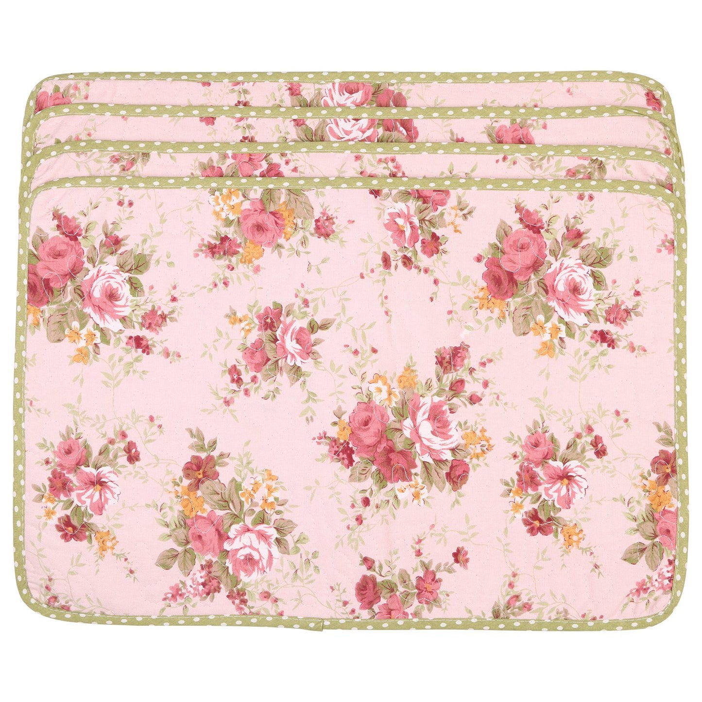 NEOVIVA Quilted Placemats for Dining Room, Cotton Kitchen Table Place Mats Set of 4, Floral Quartz Pink