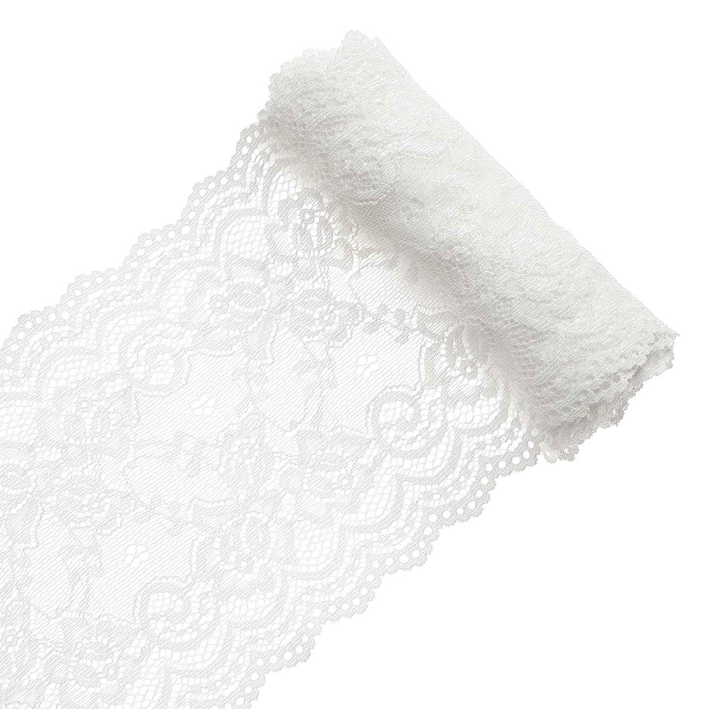 GORGECRAFT 5 Yards 6 Inch Wide Elastic Lace White Cotton Floral Pattern Trim Fabric Sewing for Scalloped Edge Decorations for Dress Tablecloth Hair Band Wedding Festival Event Decorations