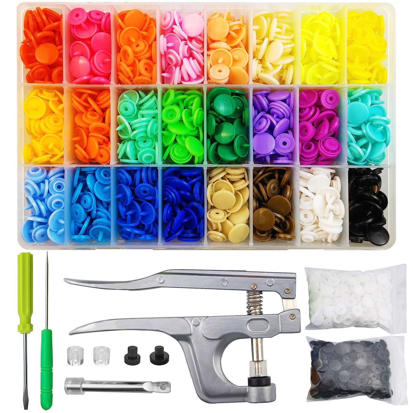 TmppDeco Plastic Snaps with Snap Pliers, 460 Sets 24-Colors Snap Buttons for Sewing, Snap Fasteners Kit for Sewing, Clothing, Crafting