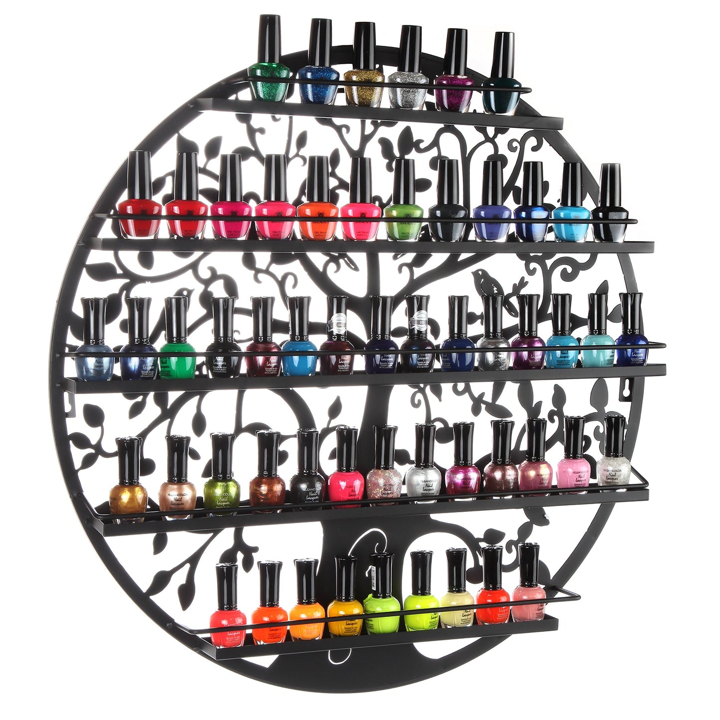 Nail Polish Organizer, Nail Polish Rack, Nail Polish Stand, 5-Tier Metal Fingernail Polish Holder, Nail Polish Organizer Display, Bird & Tree Round Metal Wall-Mounted Nail Polish Rack