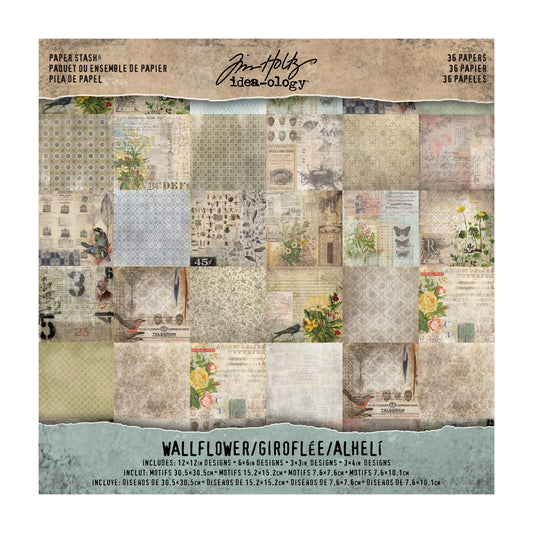 Wallflower Paper Stash by Tim Holtz Idea-ology, 36 Sheets, Double-Sided Cardstock, Various Sizes, Multicolored, TH93110