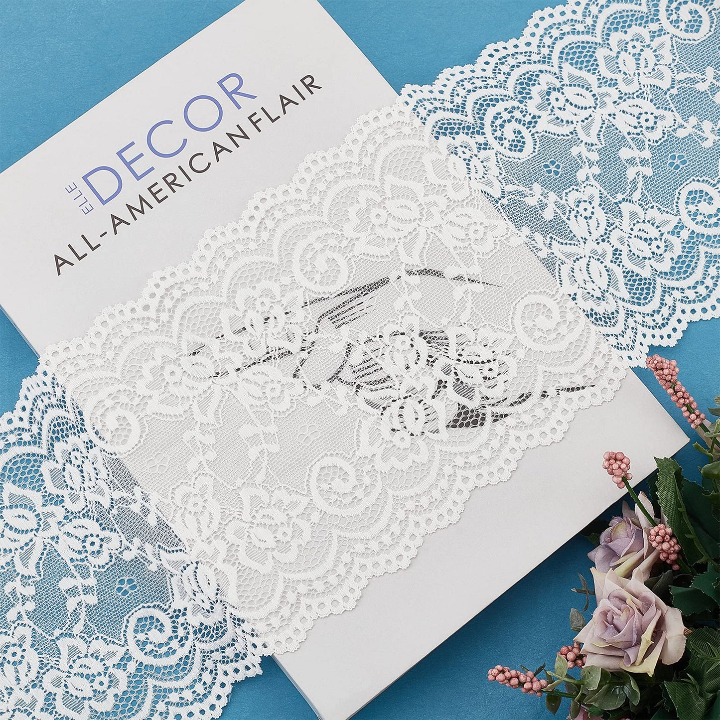 GORGECRAFT 5 Yards 6 Inch Wide Elastic Lace White Cotton Floral Pattern Trim Fabric Sewing for Scalloped Edge Decorations for Dress Tablecloth Hair Band Wedding Festival Event Decorations