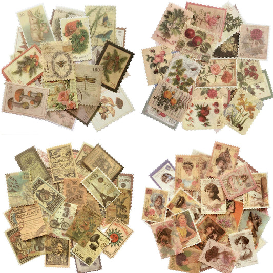 Cotrida 240pcs Vintage Postage Stamp Stickers, Aesthetic Botanical Deco Paper Sticker for Scrapbooking, Journaling Supplies, Planners, Kid DIY Art Crafts, Bullet Journal