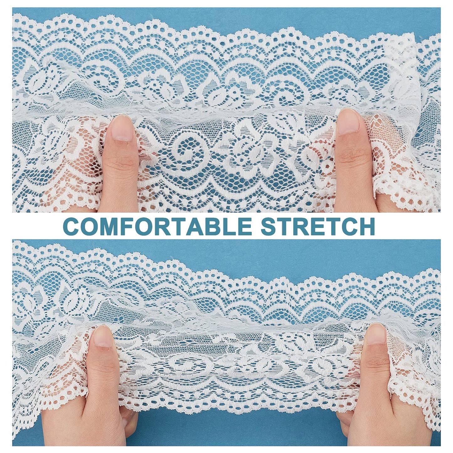 GORGECRAFT 5 Yards 6 Inch Wide Elastic Lace White Cotton Floral Pattern Trim Fabric Sewing for Scalloped Edge Decorations for Dress Tablecloth Hair Band Wedding Festival Event Decorations