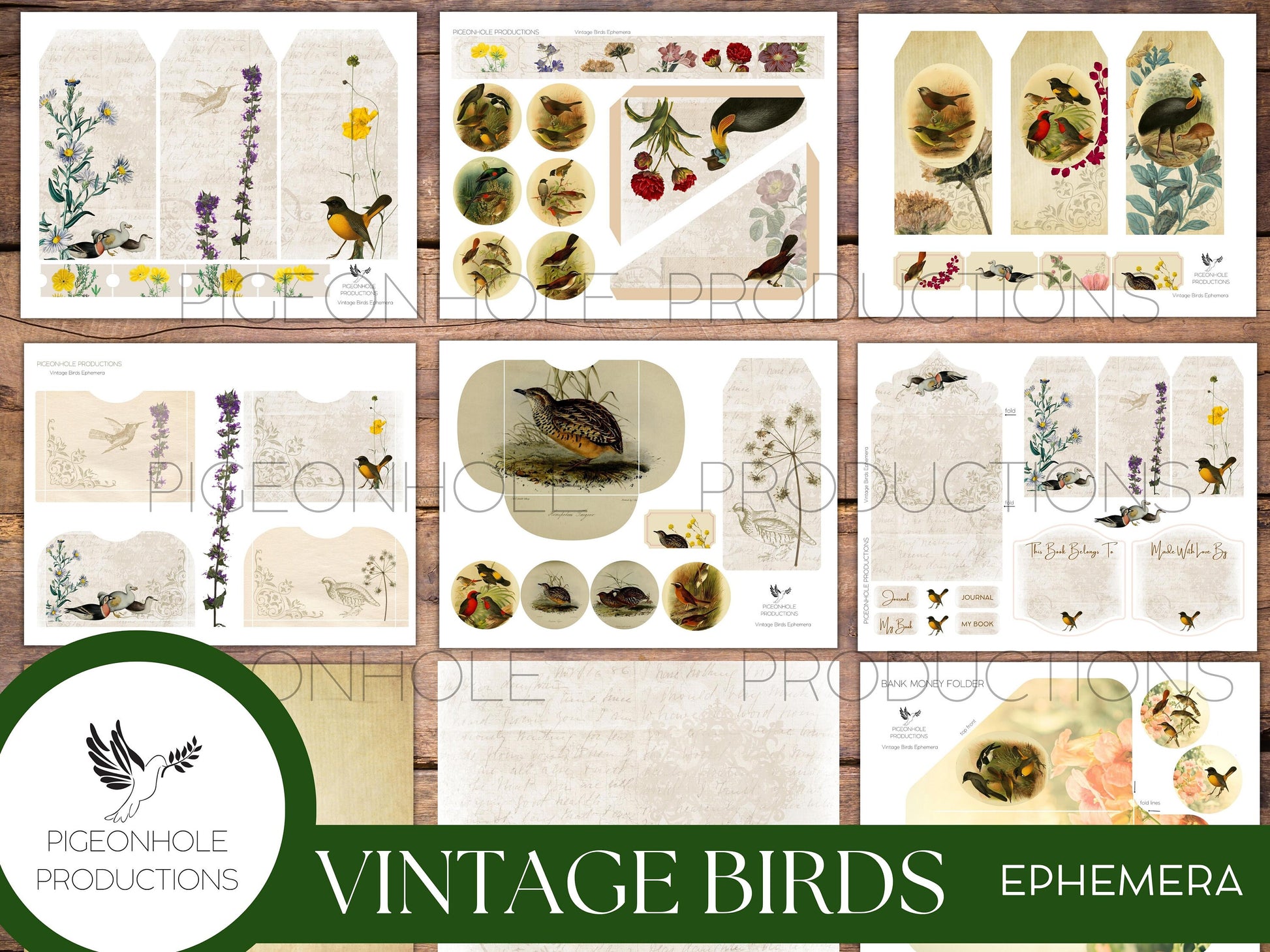 Vintage Birds EPHEMERA, printable, for junk journals, scrapbooking, papercrafts, cardmaking, tags, ephemera