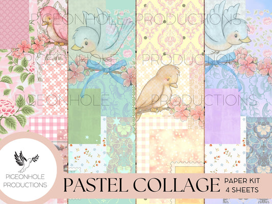 Pastel Collage Paper Kit, PRINTABLE, for junk journals, scrapbooking, papercrafts, cardmaking, tags, ephemera, multi-media projects