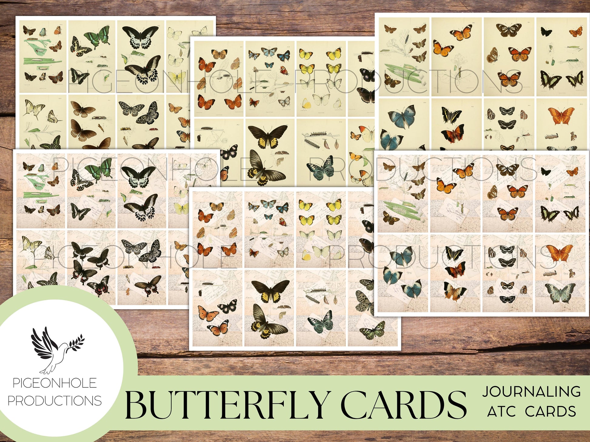 48 Butterfly Journal ATC Cards, PRINTABLE, for junk journals, scrapbooking, papercrafts, cardmaking, tags, ephemera, multi-media projects