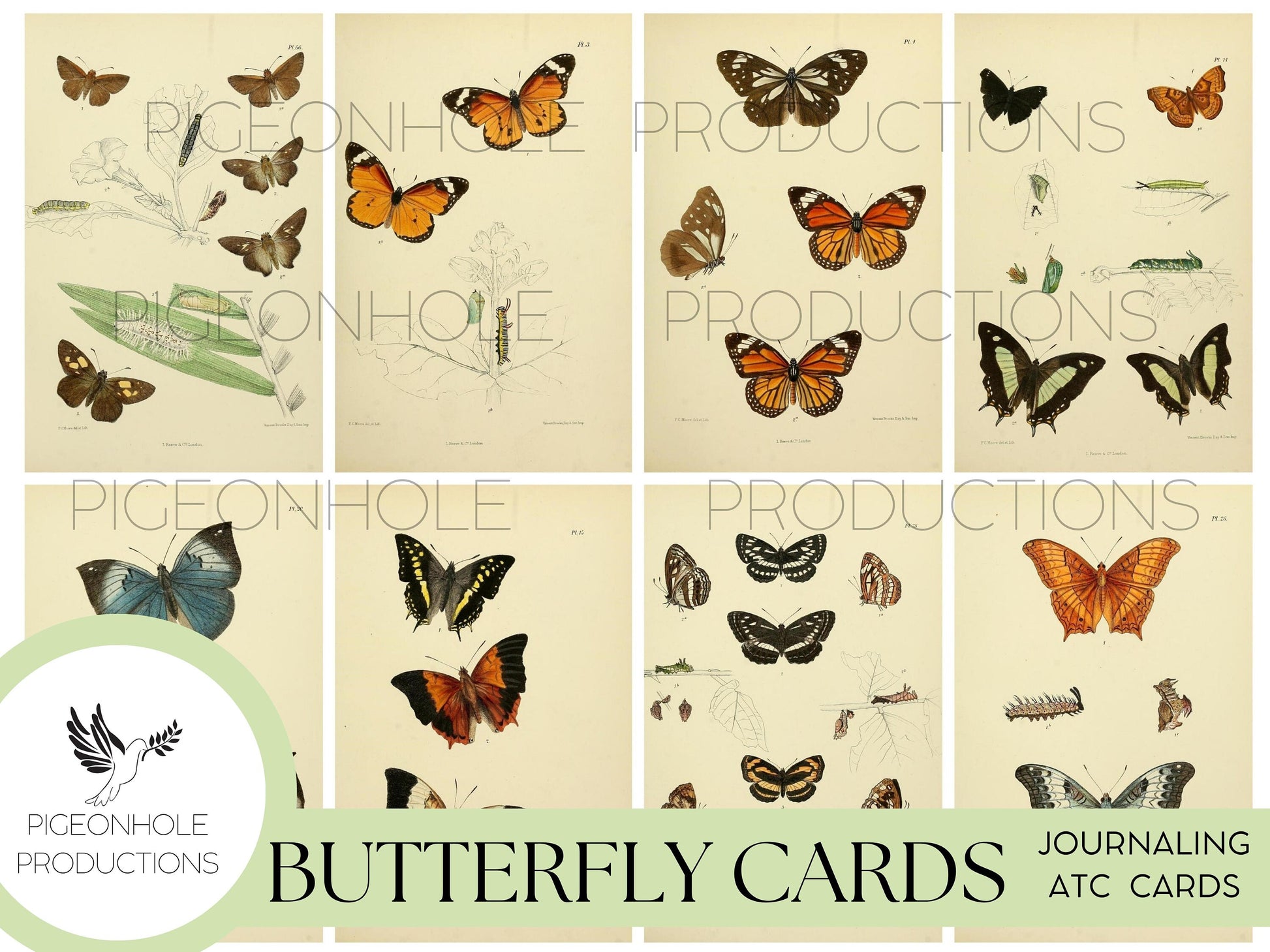 48 Butterfly Journal ATC Cards, PRINTABLE, for junk journals, scrapbooking, papercrafts, cardmaking, tags, ephemera, multi-media projects