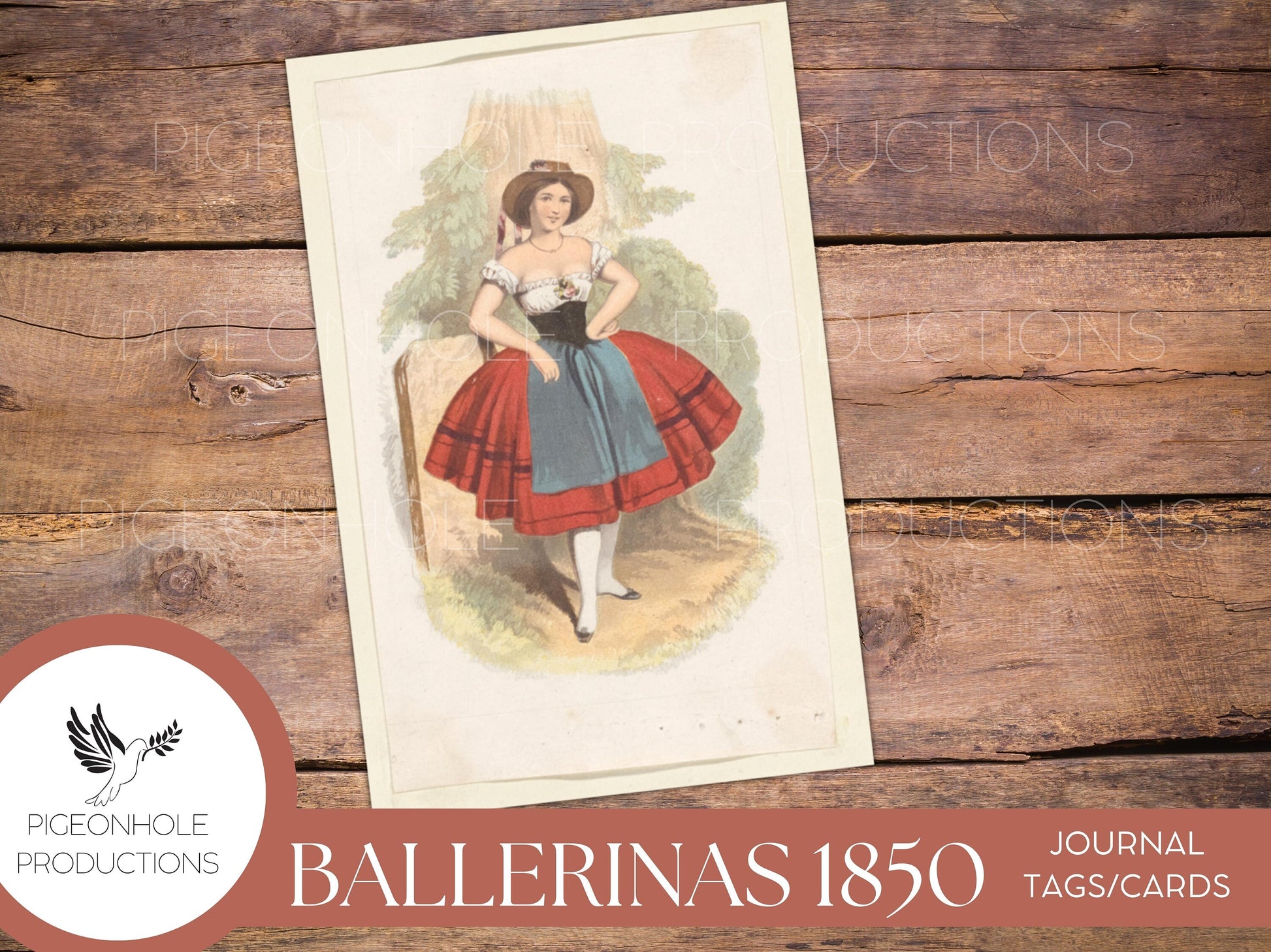 Folk/Boho Vintage Ballerinas - 1850, PRINTABLE, use as journal cards, junk journal tags, ATC cards, or fussy cut