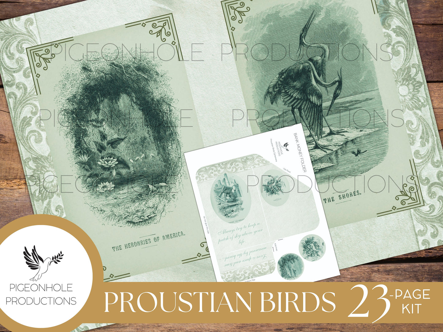 TEAL Proustian Birds Junk Journal Kit, PRINTABLE— 23 pages, backgrounds, ephemera—beautiful vintage bird illustrations and uplifting quotes!