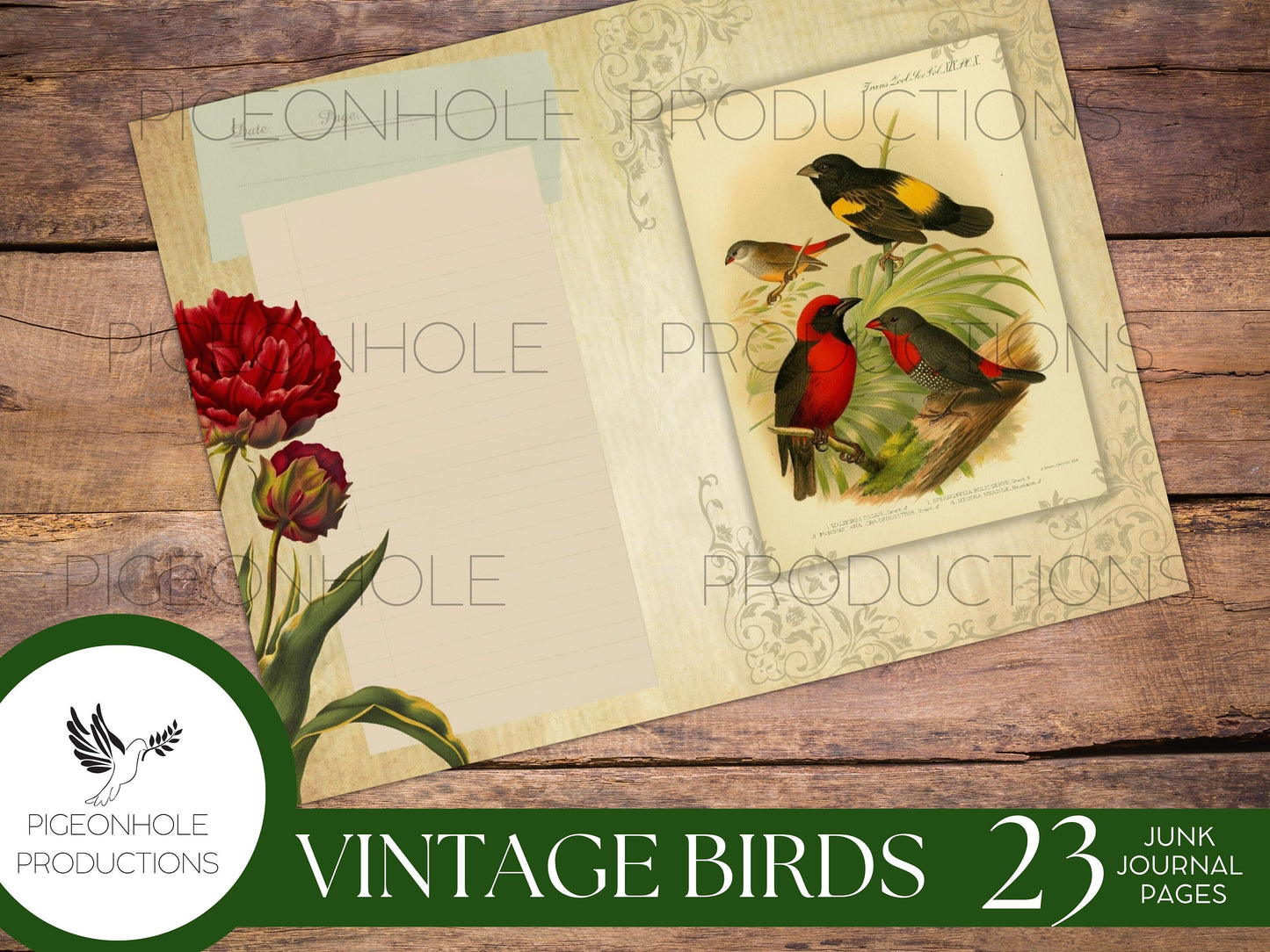 Vintage Birds Junk Journal Pages Kit, PRINTABLE, 23 pages, features old bird illustrations, make your own journal, pretty!