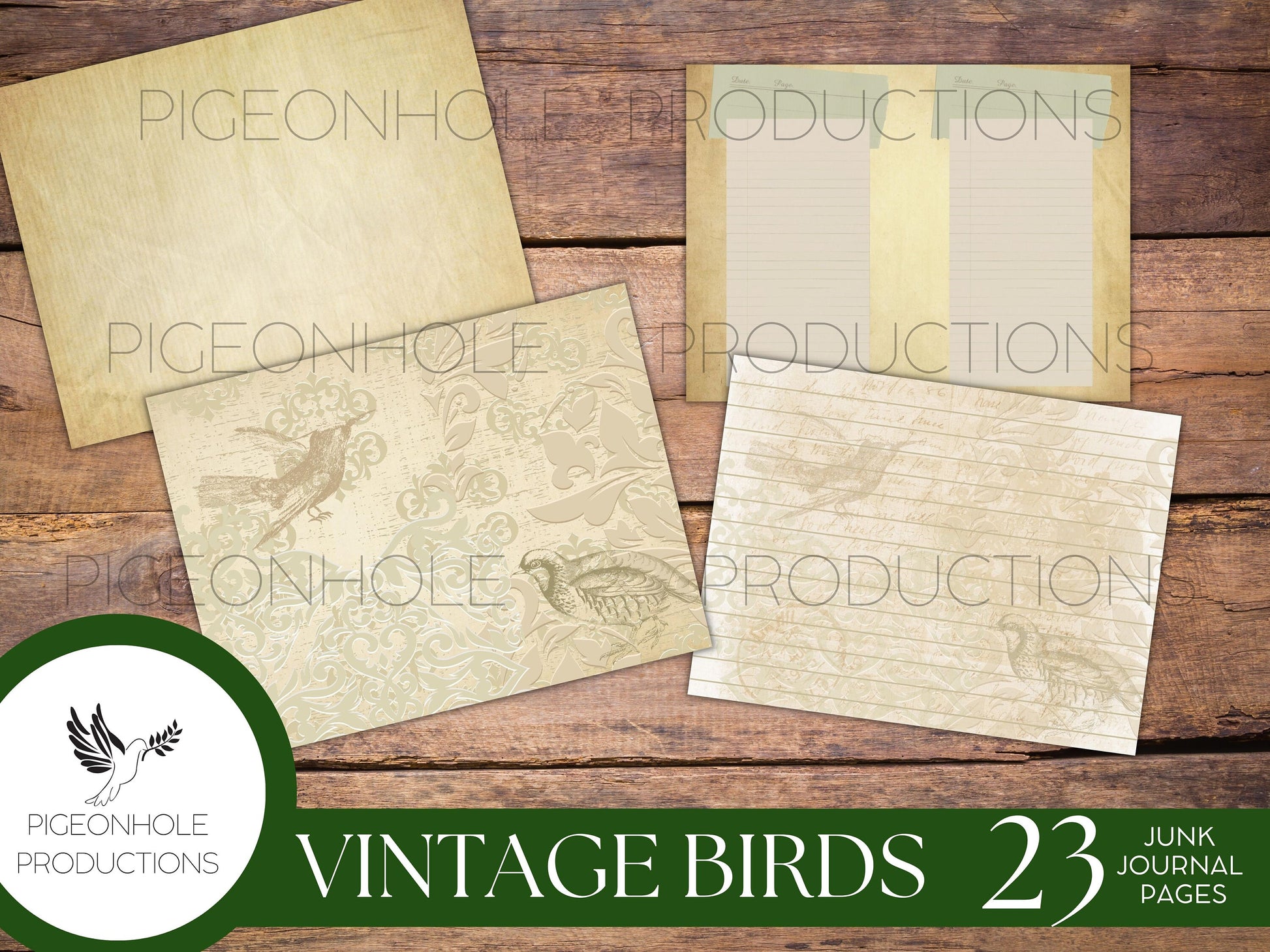 Vintage Birds Junk Journal Pages Kit, PRINTABLE, 23 pages, features old bird illustrations, make your own journal, pretty!