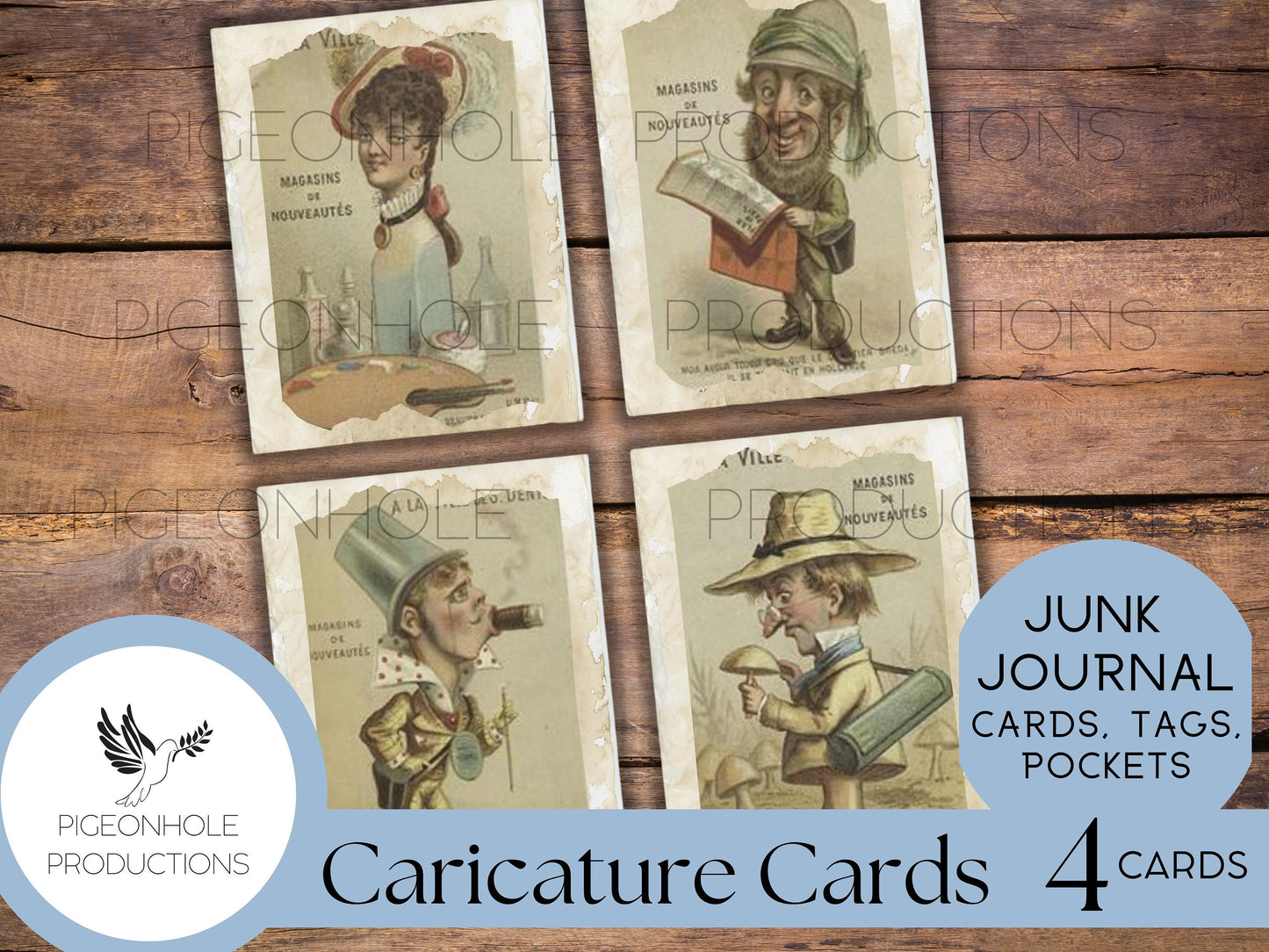 Caricature Cards - 1800s, PRINTABLE, vintage illustrations reminiscent of Alice In Wonderland, junk journal cards, tags, pockets