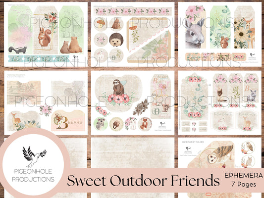 Sweet Outdoor Friends EPHEMERA, printable, for junk journals, scrapbooking, papercrafts, cardmaking, tags, ephemera