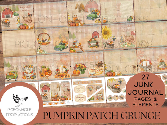 Pumpkin Patch Grunge Junk Journal Kit—PRINTABLE—27 pages, plus 60+ tags, pockets, tickets, more